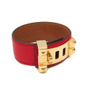 エルメス(Hermes) コリエ・ド・シアン 24 レザー,メタル バングル ゴールド,レッド【中古】