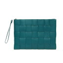 ボッテガ・ヴェネタ(Bottega Veneta) イントレチャート ラージ カセット ポーチ メンズ レザー クラッチバッグ,ポーチ エメラルドグリーン【中古...
