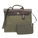 エルメス(Hermes) エール・バッグ ジップMM メンズ,レディース トワルオフィシエ,レザー ハンドバッグ,ショルダーバッグ ダークブラウン,カーキ【中古...