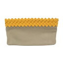 ボッテガ・ヴェネタ(Bottega Veneta) イントレチャート メンズ,レディース レザー クラッチバッグ,ポーチ グレージュ,イエロー【中古】