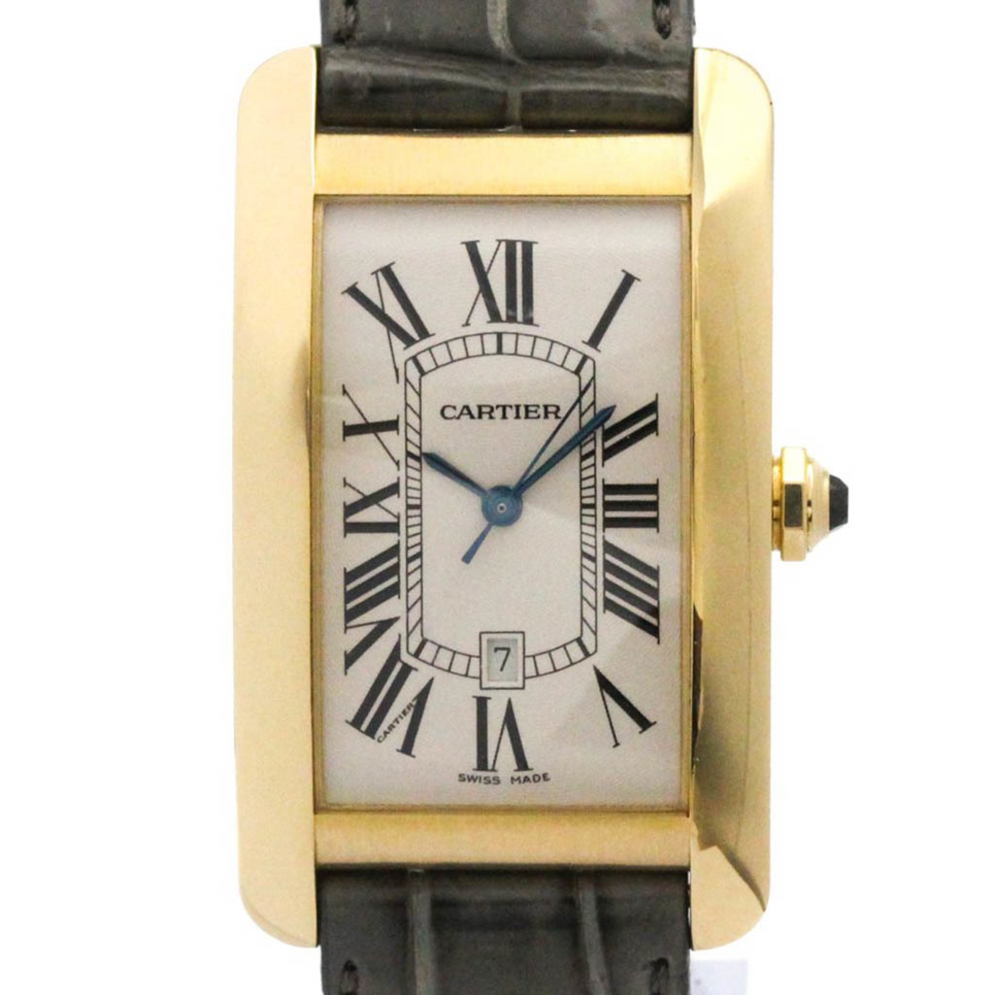 カルティエ (CARTIER) タンクアメリカン LM K18 ゴールド レザー 自動巻き メンズ 時計 W2603156 (外装仕上げ済み)【中古】