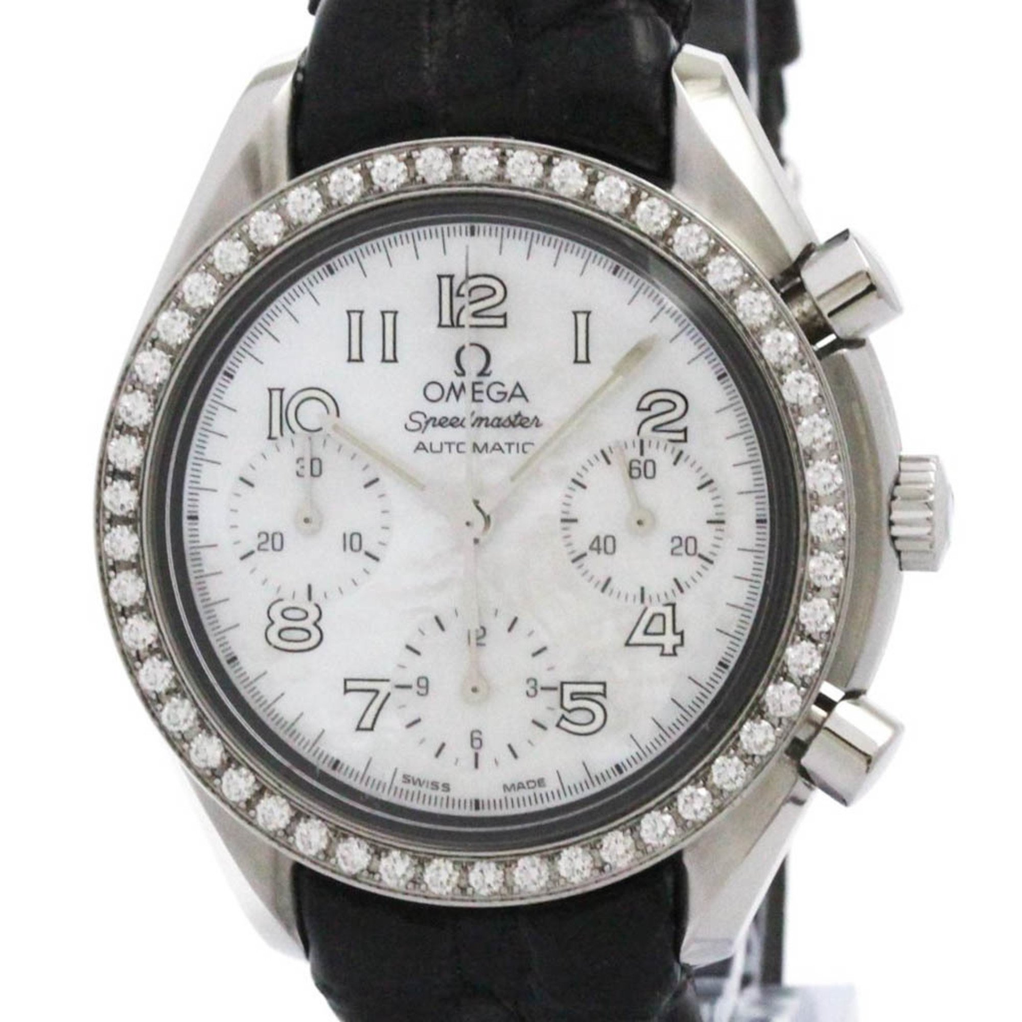 オメガ (OMEGA) スピードマスター ダイヤモンド シェル文字盤 ステンレススチール レザー 自動巻き メンズ 時計 3835.70.36 (外装仕上げ済み)【中古】