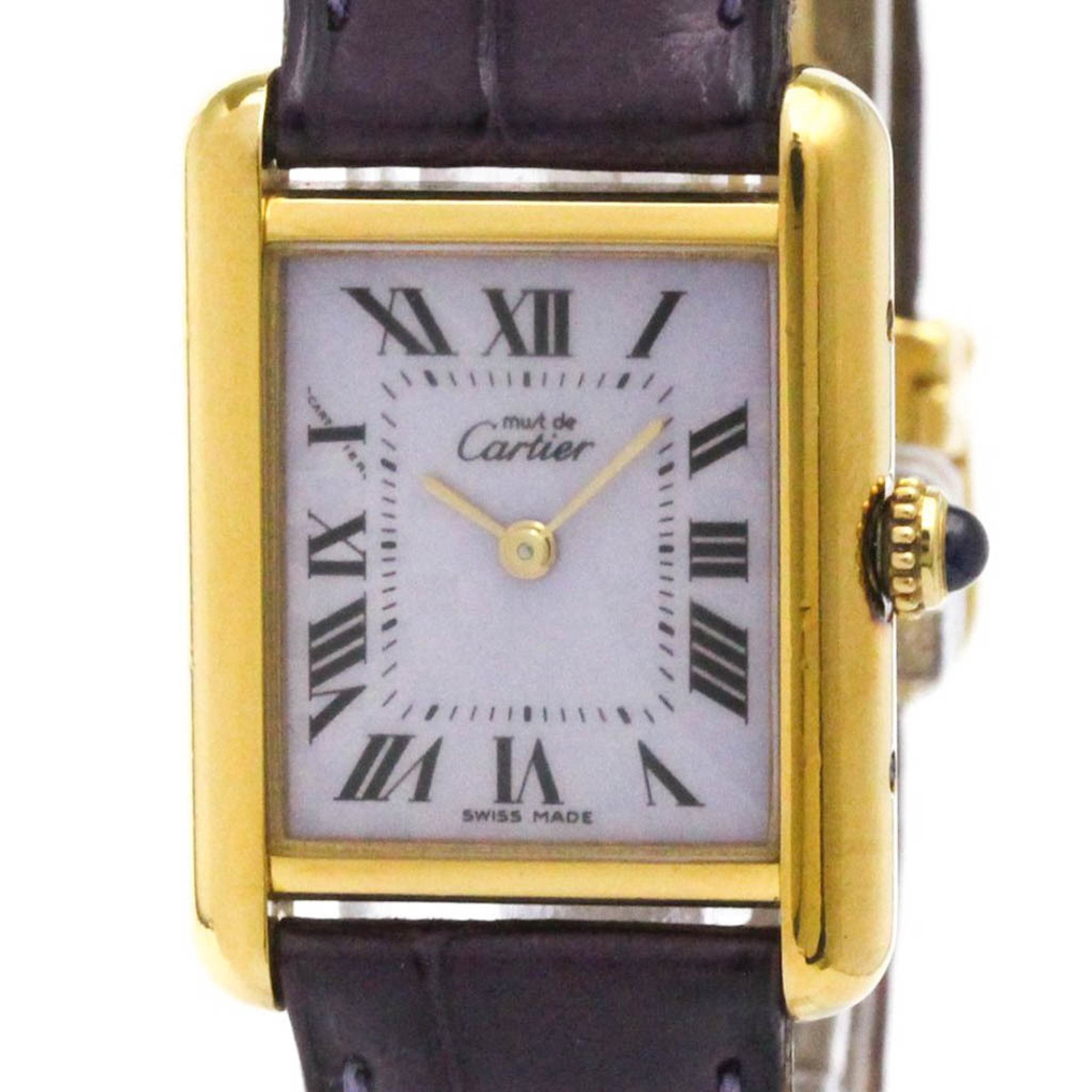 カルティエ (CARTIER) マストタンク SM ヴェルメイユ ゴールドプレート レザー クォーツ レディース 時計 W1017554【中古】