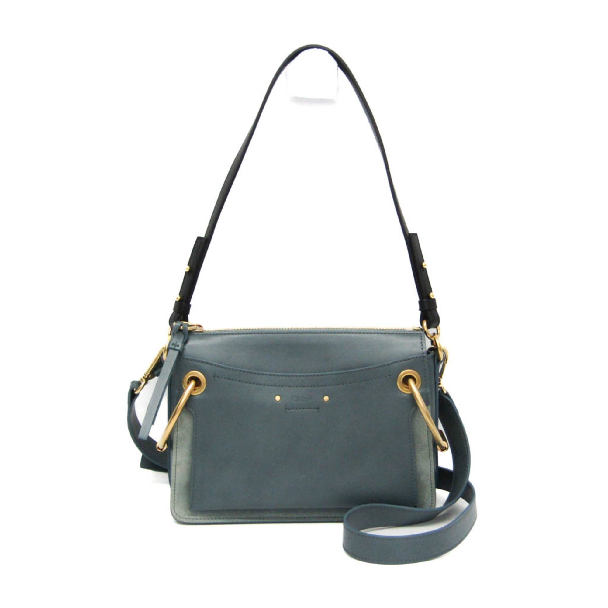 クロエ(Chloé) ロイ レディース レザー,スエード ショルダーバッグ ライトブルーグレー【中古】