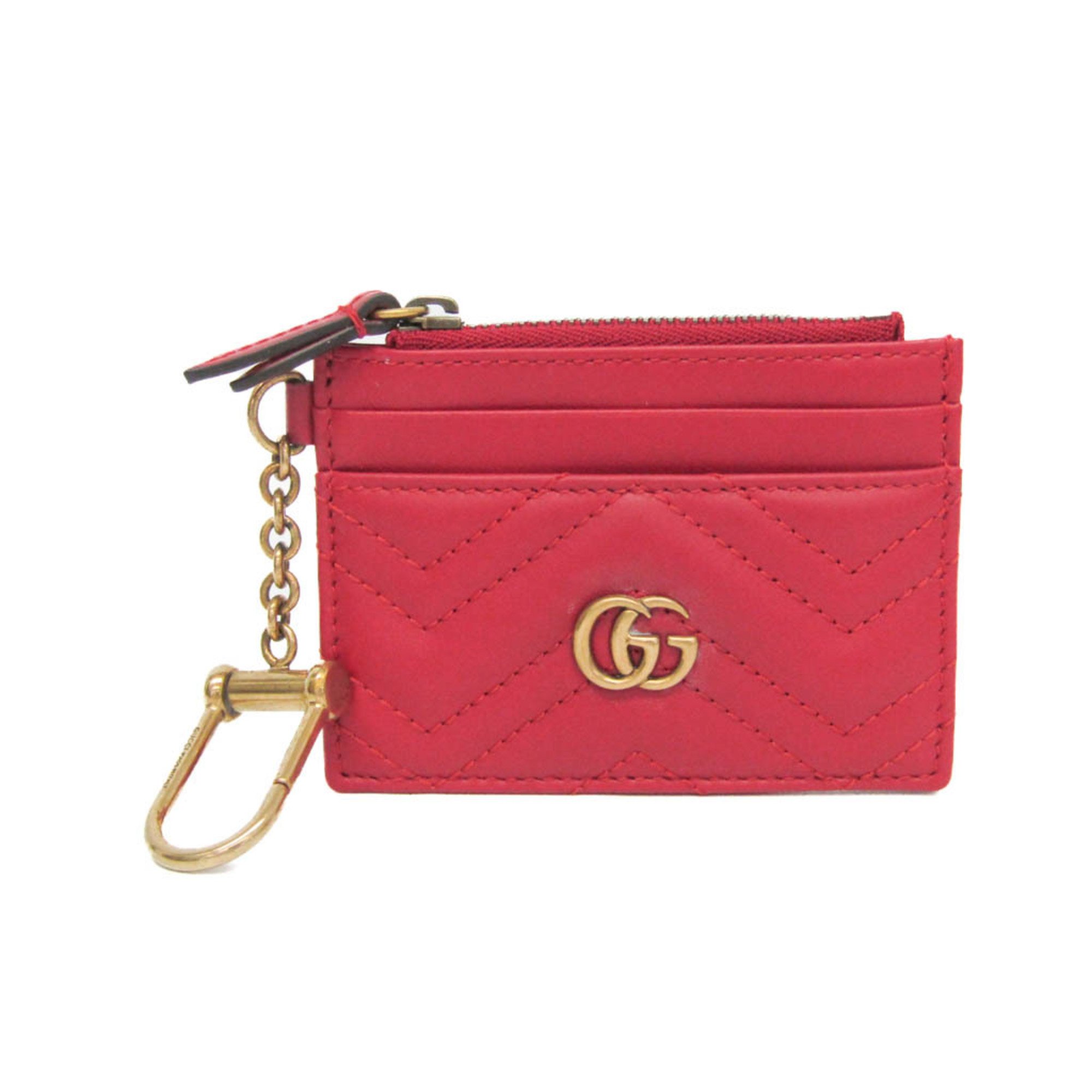 Rakuten - グッチ(Gucci) GGマーモント コインカードホルダー 627064 レディース レザー 小銭入れ・コインケース レッド【中古】