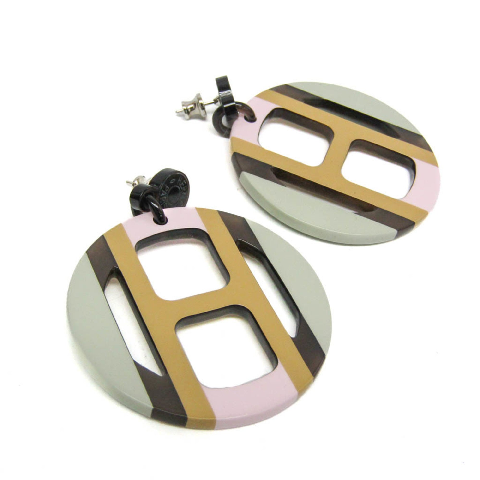 エルメス(Hermes) Hエキップ バッファローホーン スタッドピアス ベージュ,ライトグリーン,ピンク【中古】