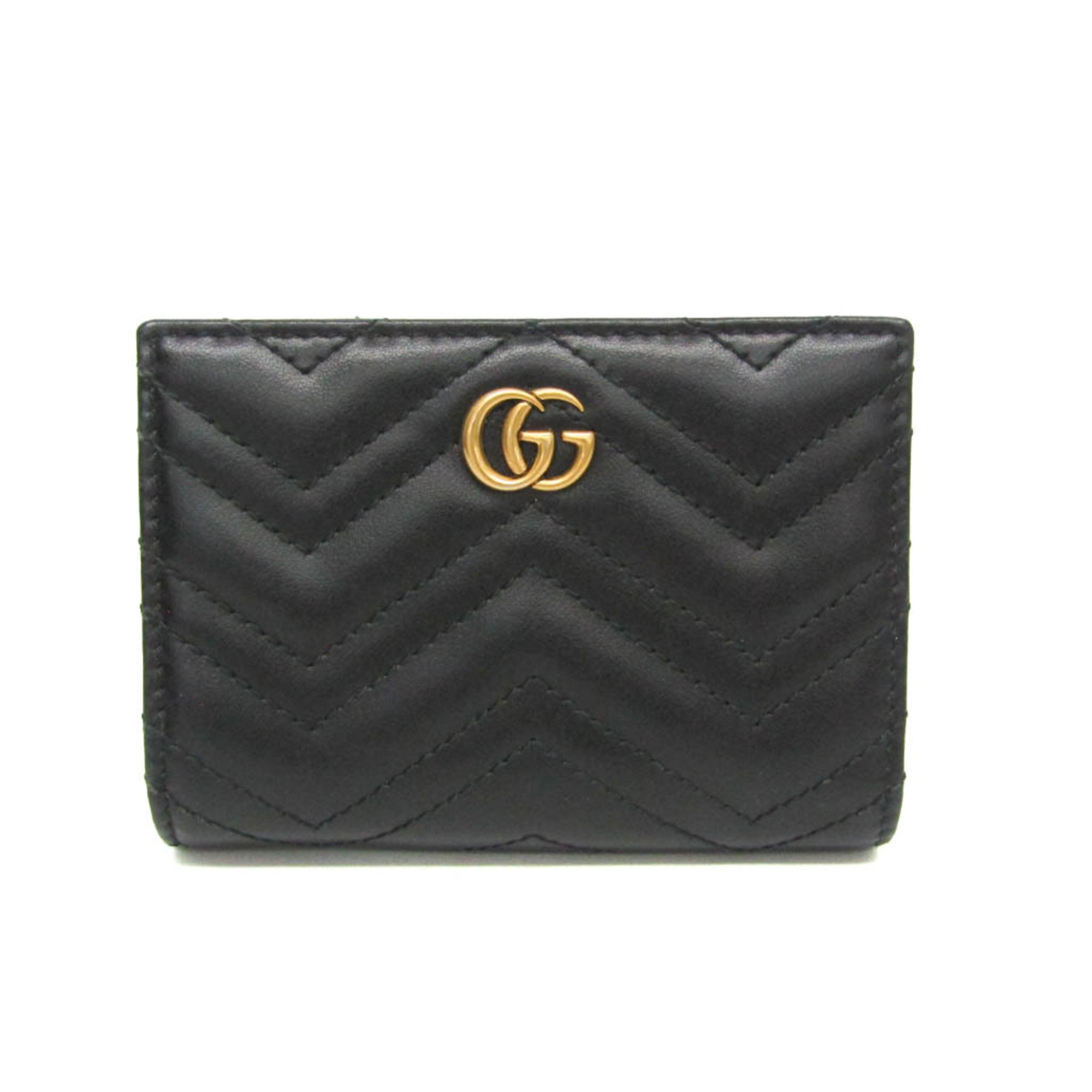 GUCCI - グッチ(Gucci) GGマーモント 773427 レディース レザー 財布（二つ折り） ブラック【中古】