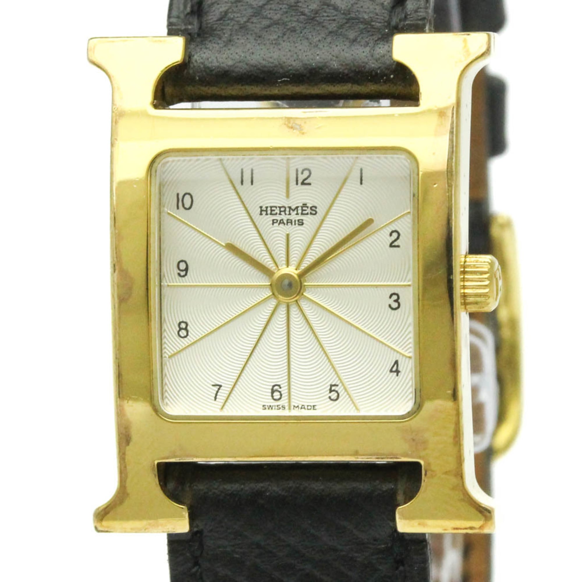 CARTIER - エルメス (HERMES) Hウォッチ ゴールドプレート レザー クォーツ レディース 時計 HH1.201【中古】