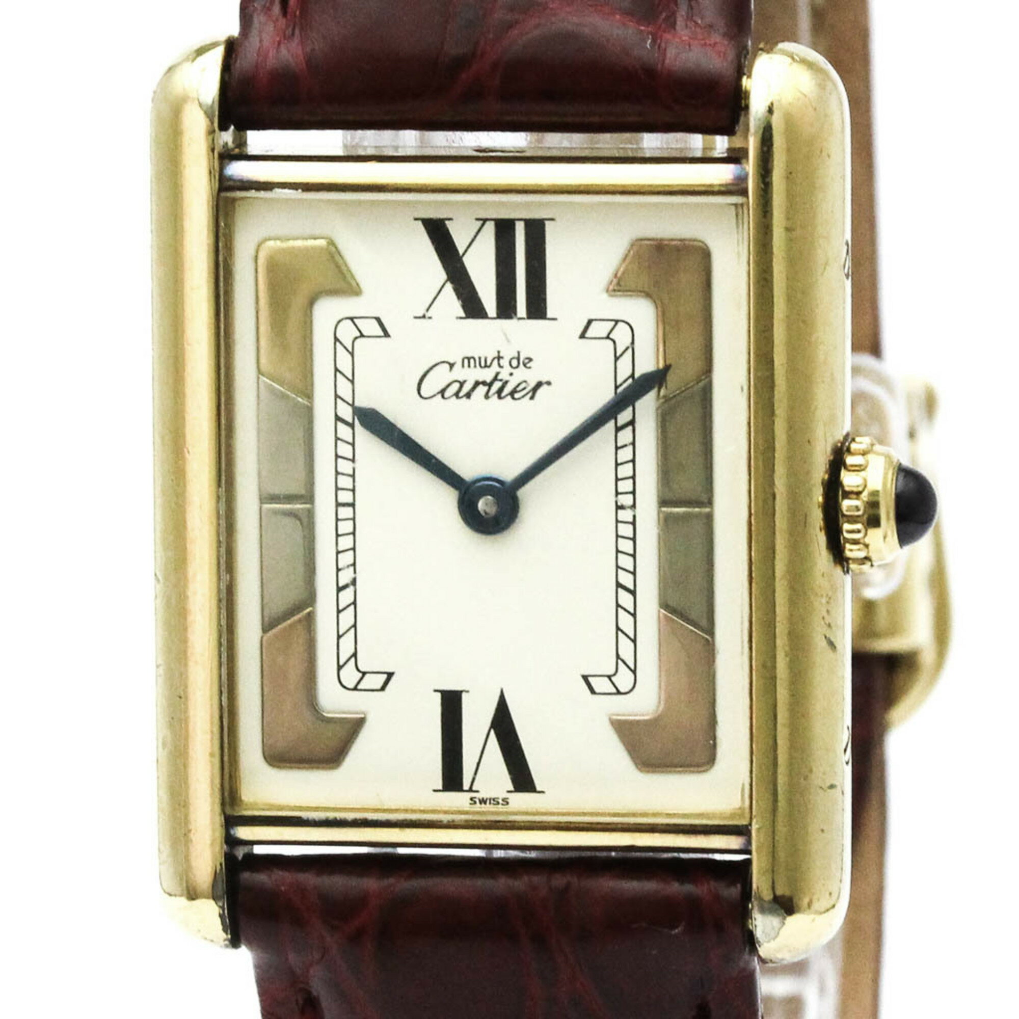 Tank Francaise - カルティエ (CARTIER) タンク ヴェルメイユ ゴールドプレート レザー クォーツ メンズ 時計 590005【中古】