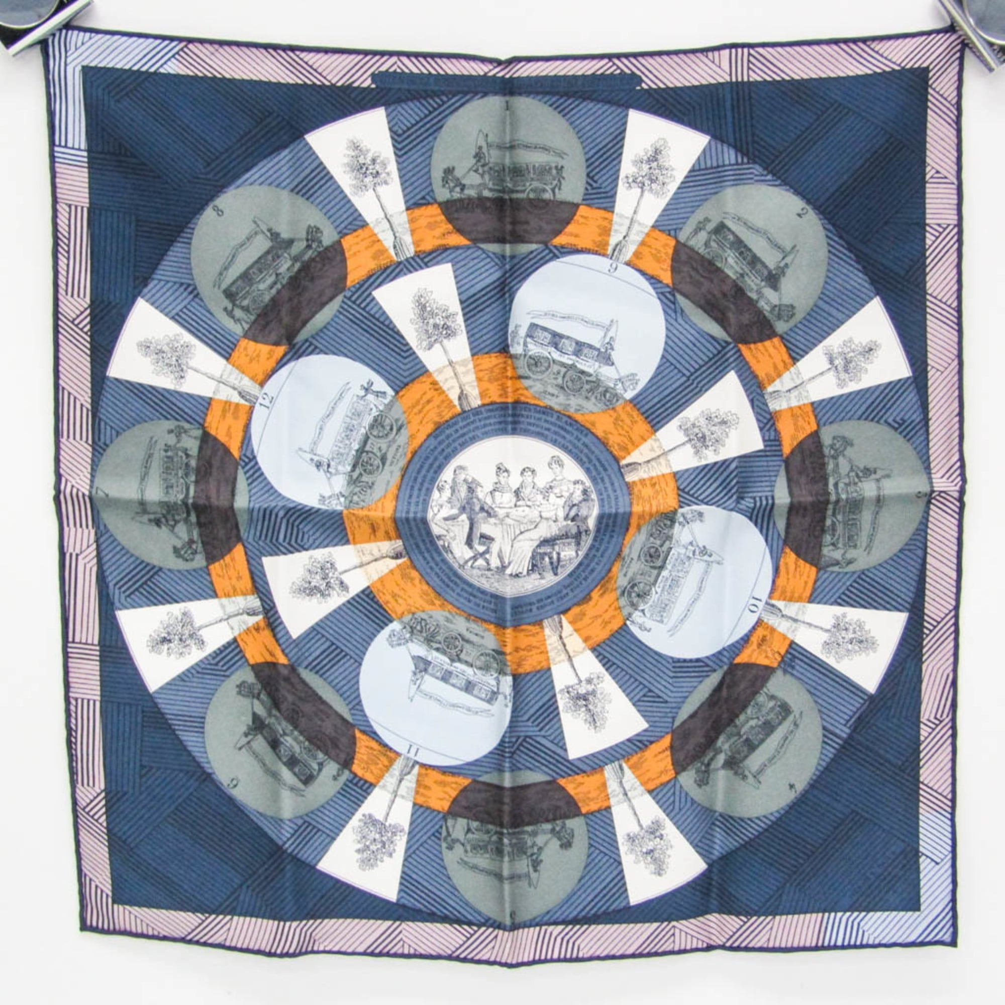 エルメス(Hermes) カレ 40 オムニバスゲーム リミックス JEU DES OMNIBUS REMIX レディース シルク スカーフ ブルー,グリーン,オレンジ【中古】