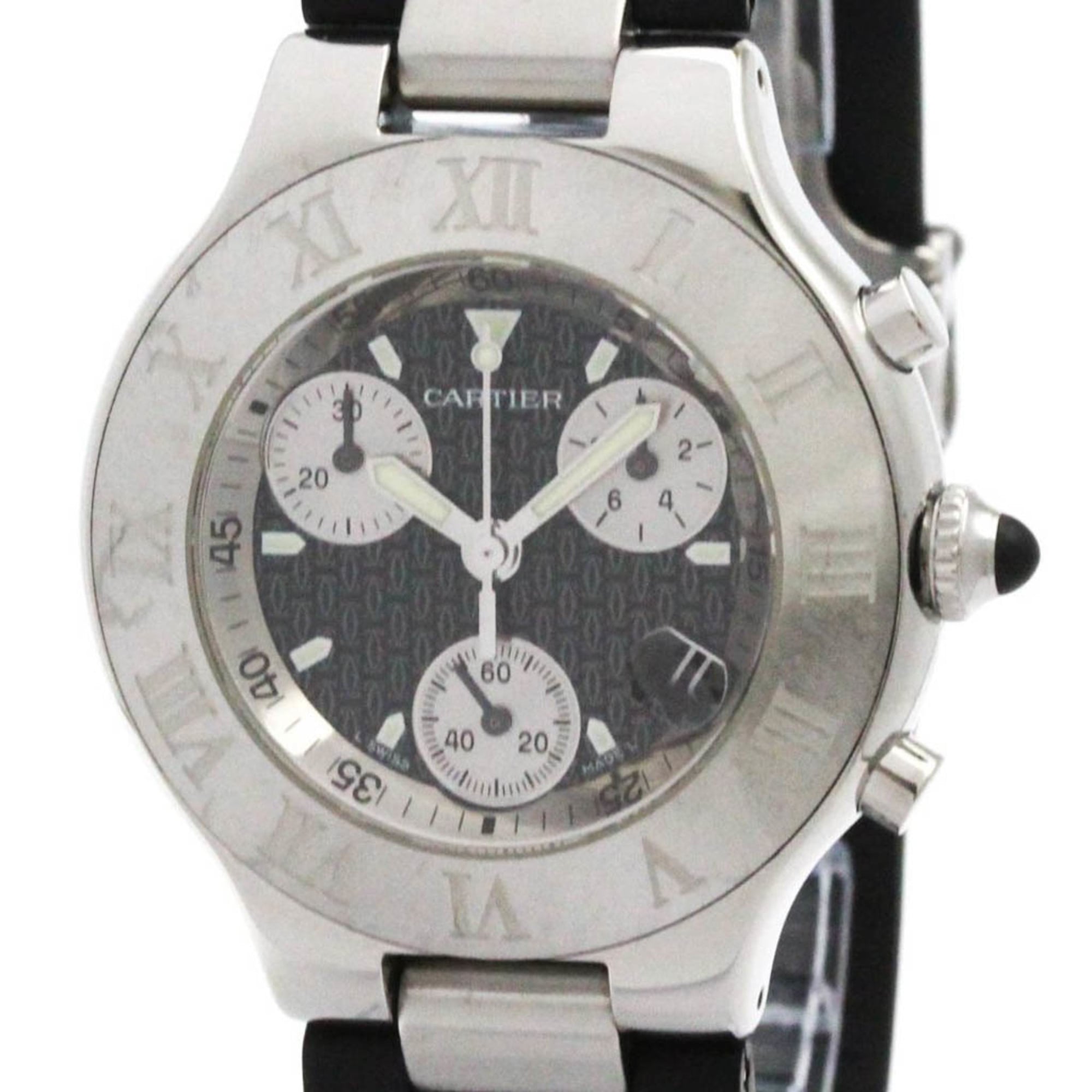 カルティエ (CARTIER) マスト21 クロノスカフ ステンレススチール ラバー クォーツ メンズ 時計 W10125U2 (外装仕上げ済み)【中古】