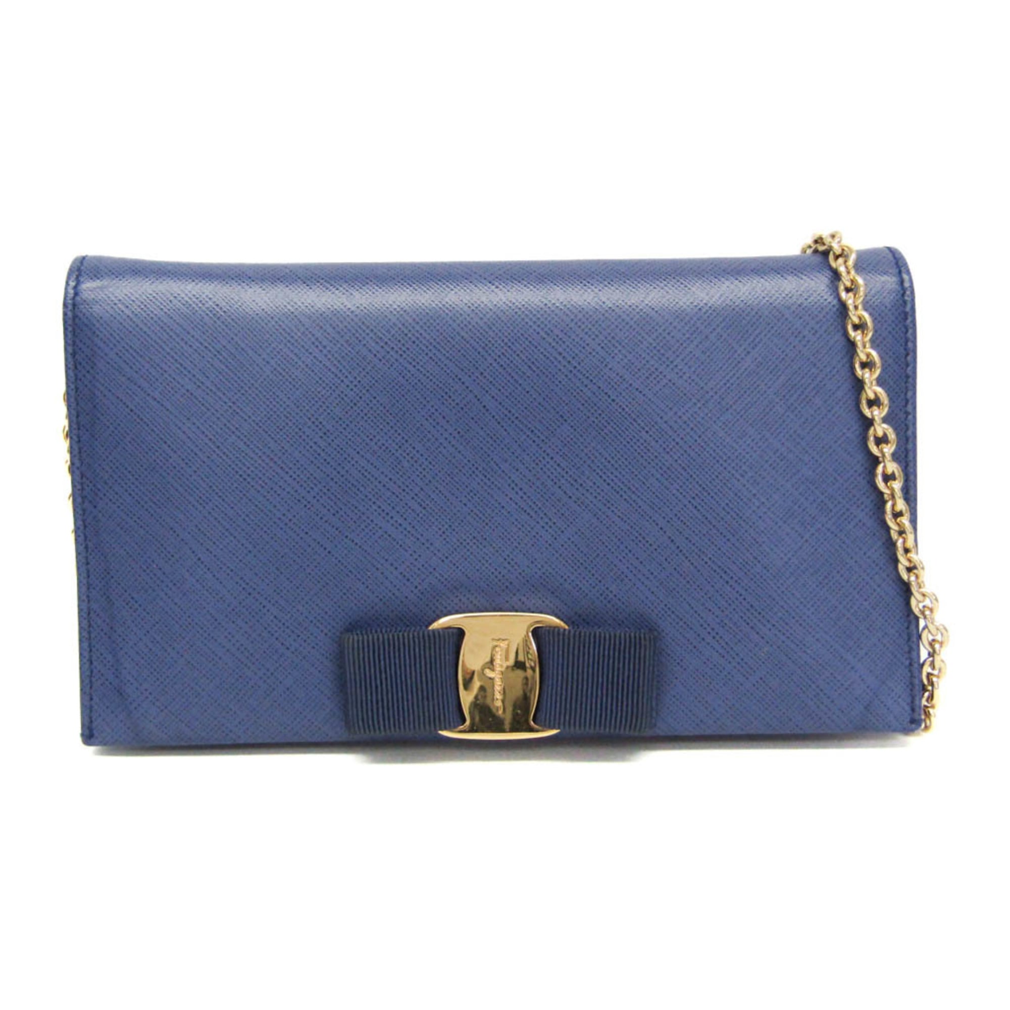 Rakuten - サルヴァトーレ・フェラガモ(Salvatore Ferragamo) ヴァラ KB 22B850 レディース レザー チェーン/ショルダーウォレット ブルー【中古】