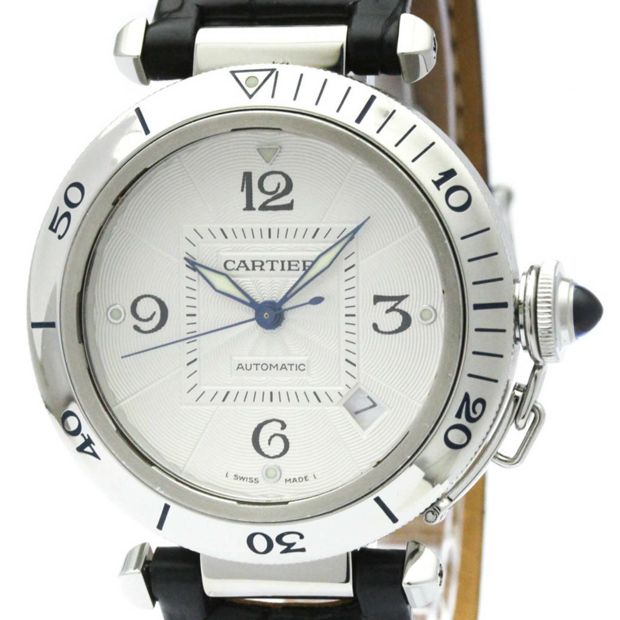 Pasha - カルティエ (CARTIER) パシャ 38 グリッド ステンレススチール レザー 自動巻き メンズ 時計 W3104055 (外装仕上げ済み)【中古】