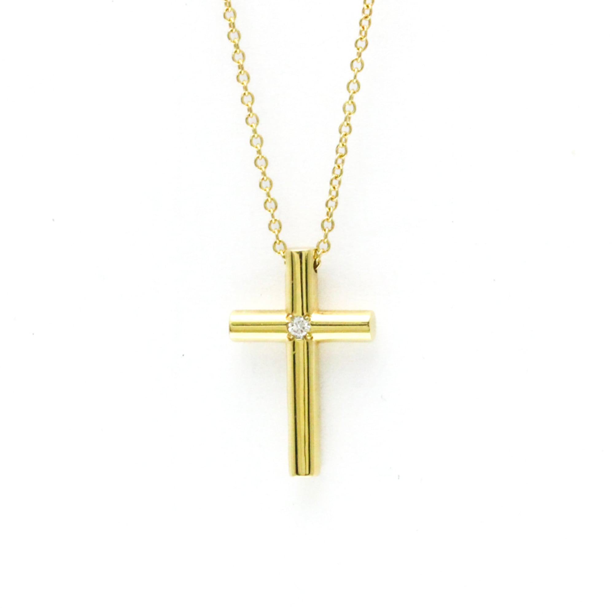 ティファニー(Tiffany) K18イエローゴールド(K18YG) ダイヤモンド メンズ,レディース ファッション ペンダントネックレス (ゴールド) クロス 1P ダイヤモンド ネックレス【中古】