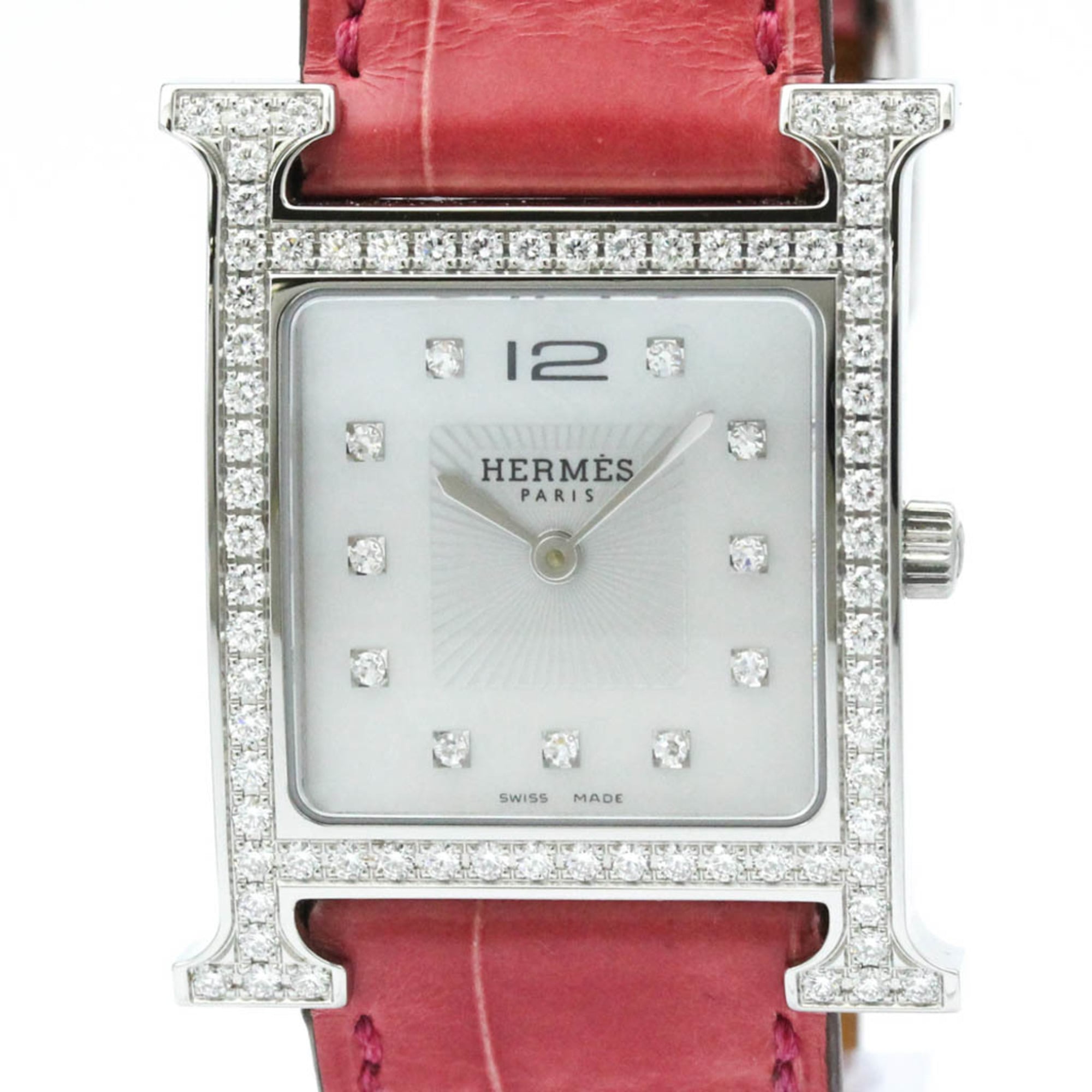 エルメス (HERMES) Hウォッチ ダイヤモンド シェル文字盤 ステンレススチール レザー クォーツ メンズ 時計 HH1.530 (外装仕上げ済み)【中古】