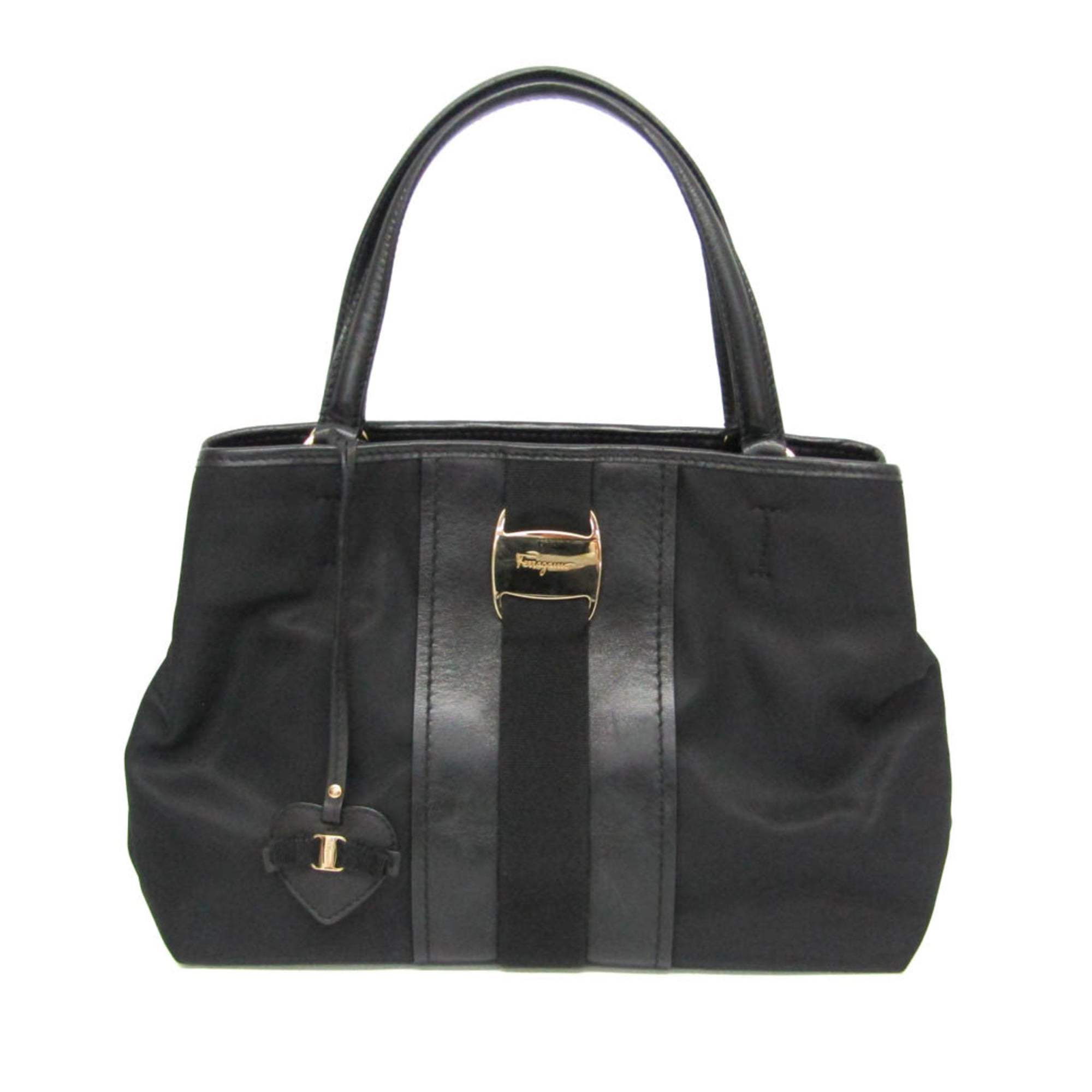 Rakuten - サルヴァトーレ・フェラガモ(Salvatore Ferragamo) ヴァラ GG-21 E223 レディース ナイロン,レザー ハンドバッグ ブラック【中古】