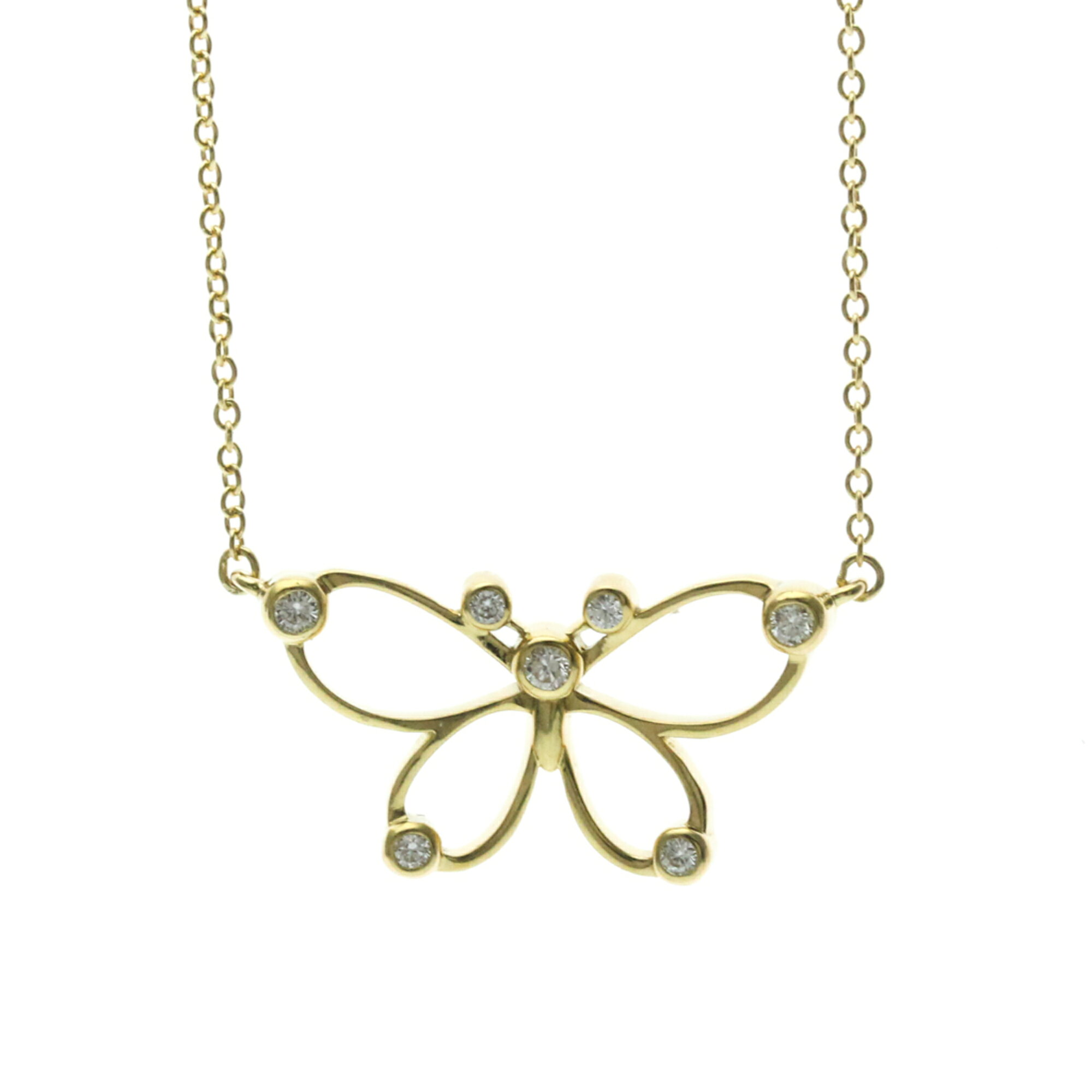 Tiffany & Co. K18 Yellow Gold (K18YG) Diamond Women's/Men's Fashion Necklace (Gold) Butterfly Diamond Necklace [Pre-owned]