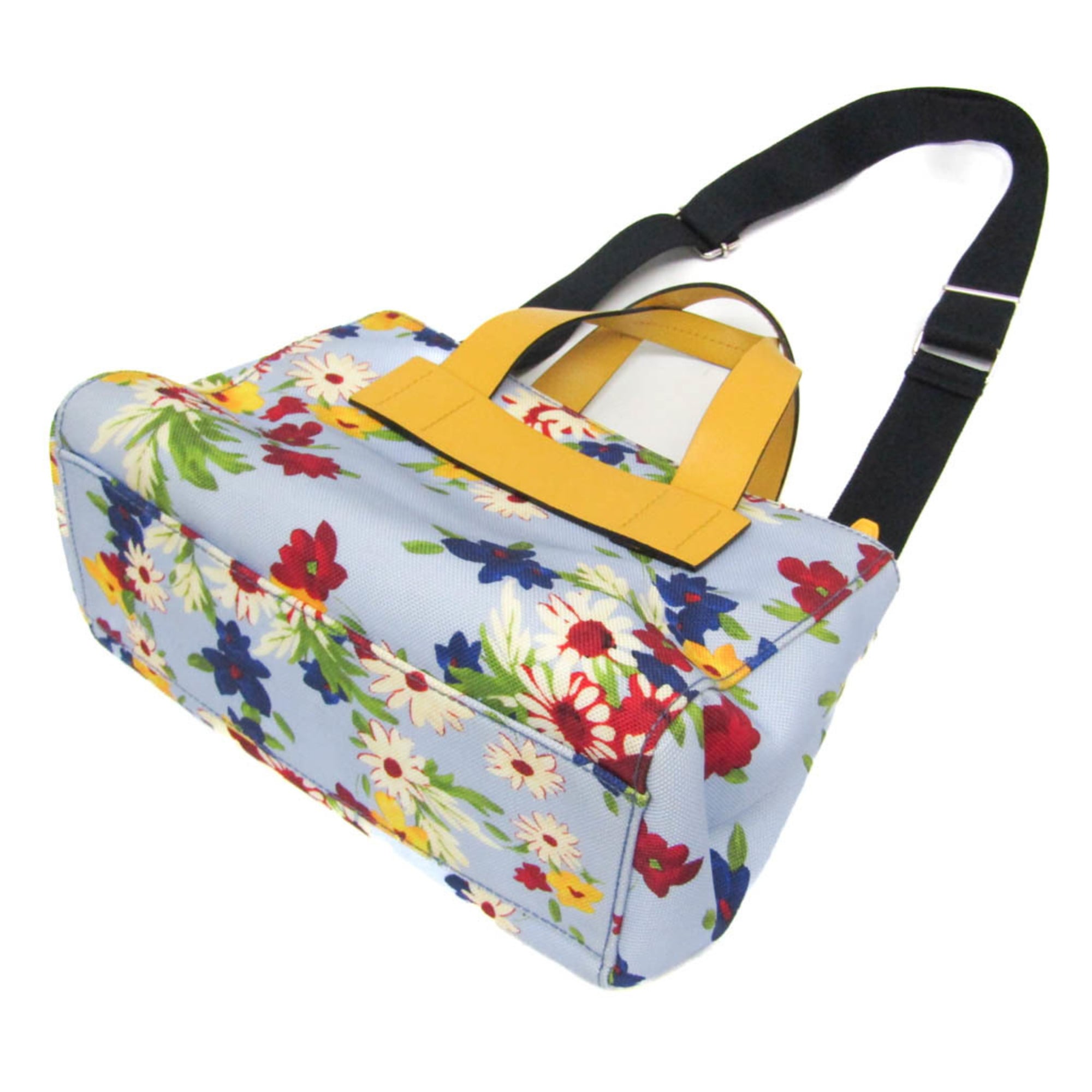 ミュウミュウ(Miu Miu) 花柄 5BA085 レディース ナイロン,レザー ハンドバッグ,ショルダーバッグ ライトブルー,イエロー【中古】