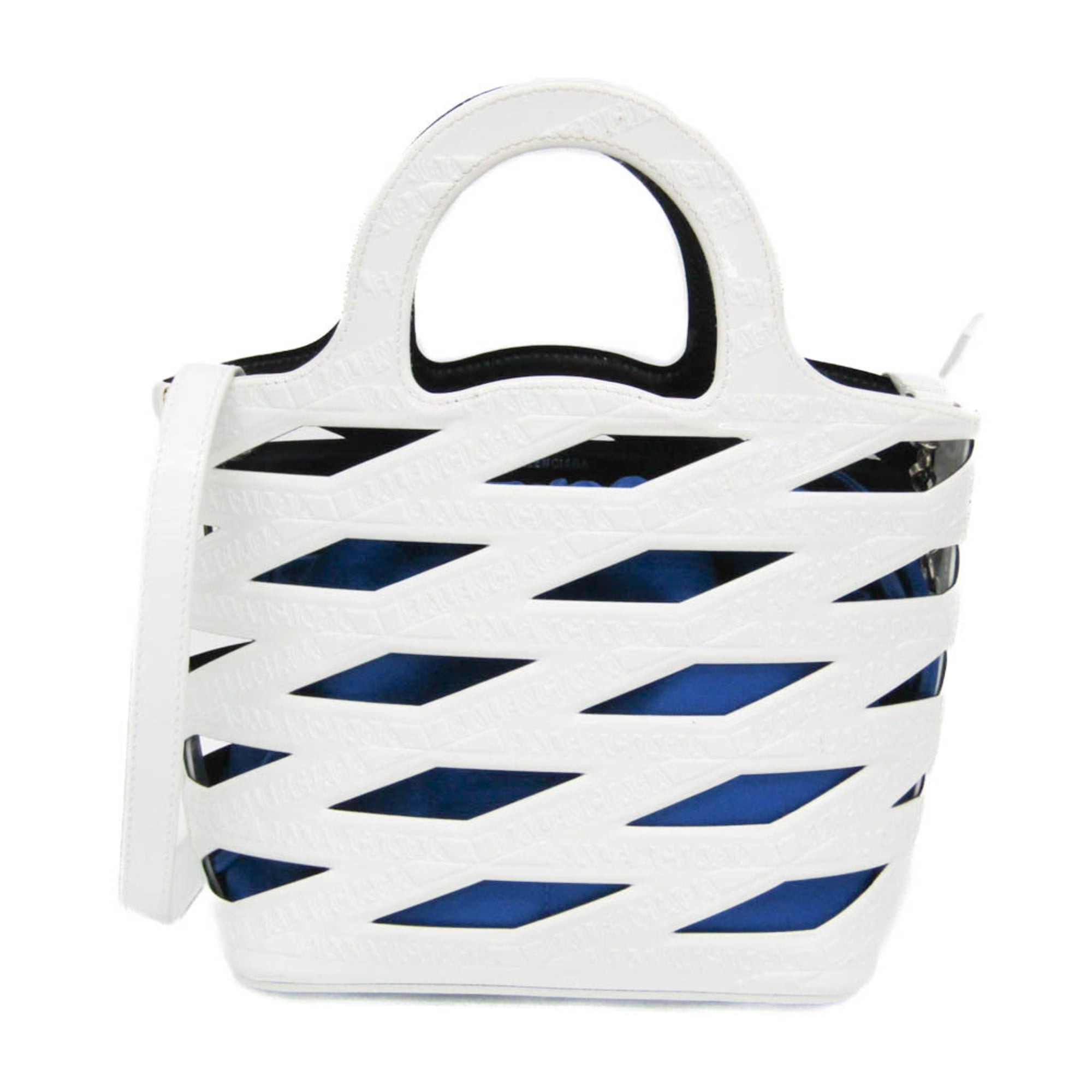 バレンシアガ(Balenciaga) ネオ バスケット 630708 レディース パテントレザー,ナイロン ハンドバッグ,ショルダーバッグ ブルー,ホワイト【中古】