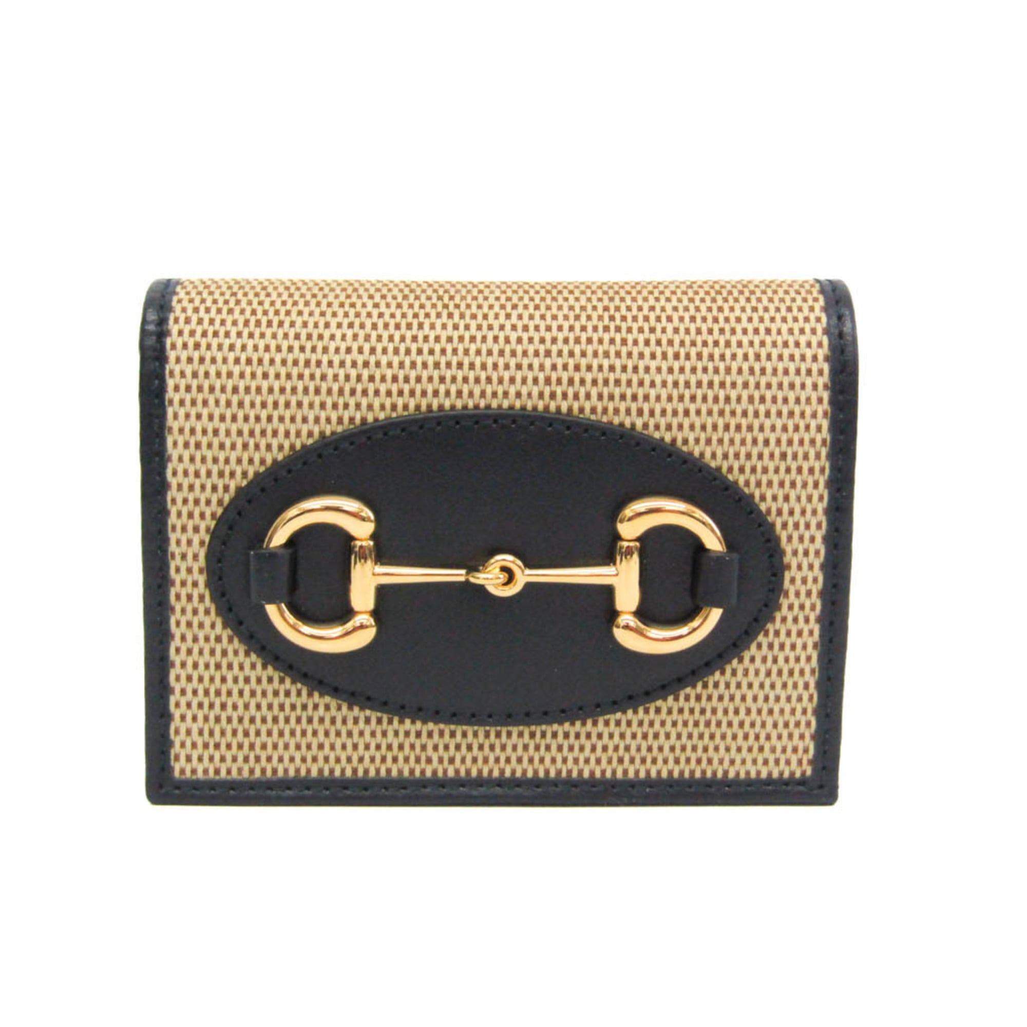 Rakuten - グッチ(Gucci) ホースビット 1955 ミニウォレット 621887 レディース キャンバス,レザー 財布（二つ折り） ベージュ,ブラック【中古】