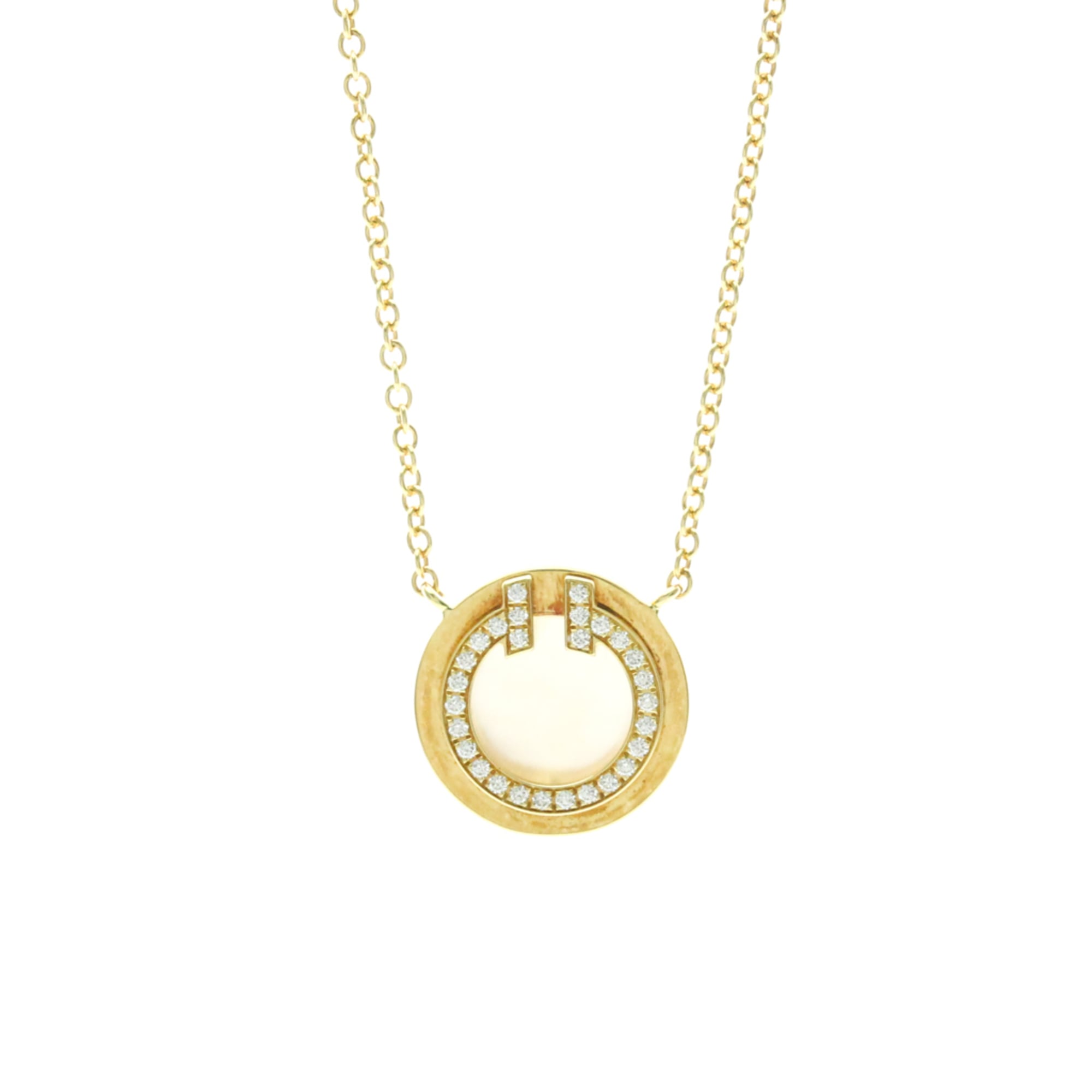 Tiffany & Co. K18 Yellow Gold (K18YG) Diamond Women's/Men's Fashion Necklace (Gold) TTWO Circle Diamond Necklace [Pre-owned]