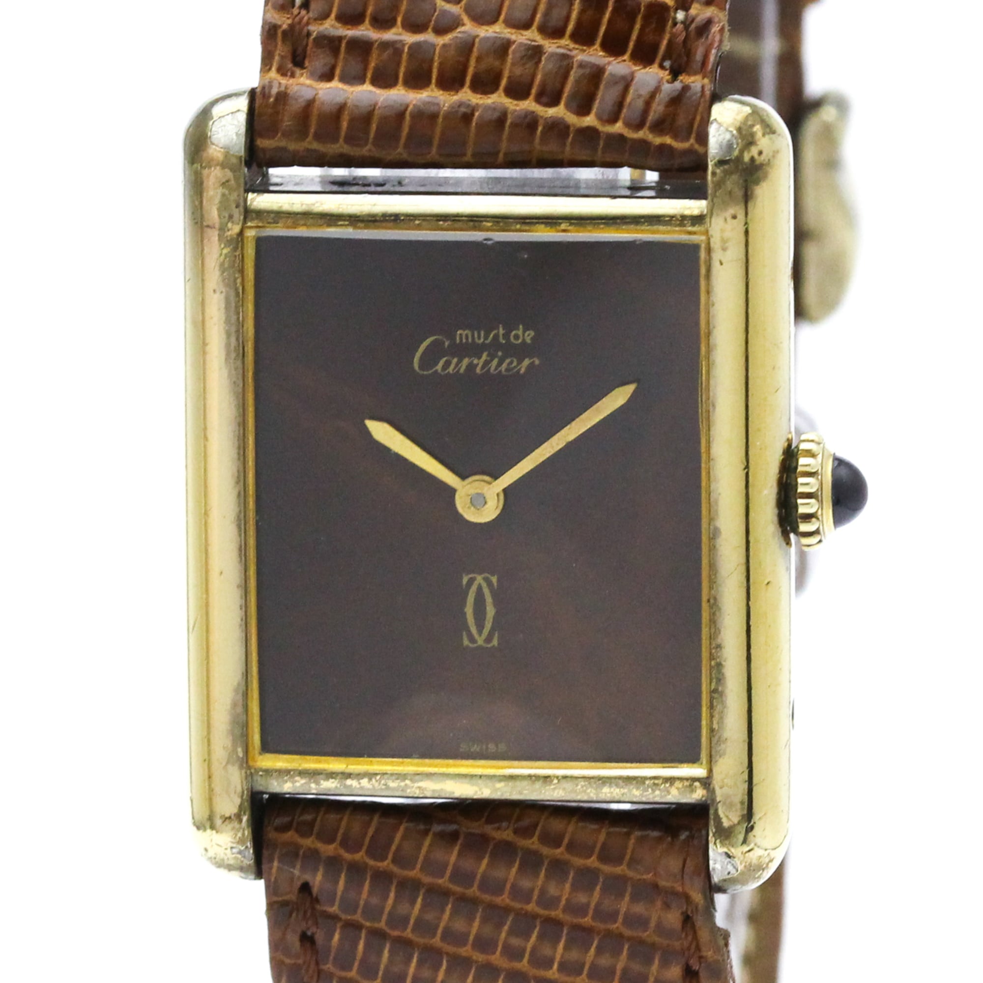 Divan - カルティエ (CARTIER) タンク ヴェルメイユ ゴールドプレート レザー 手巻き メンズ 時計【中古】