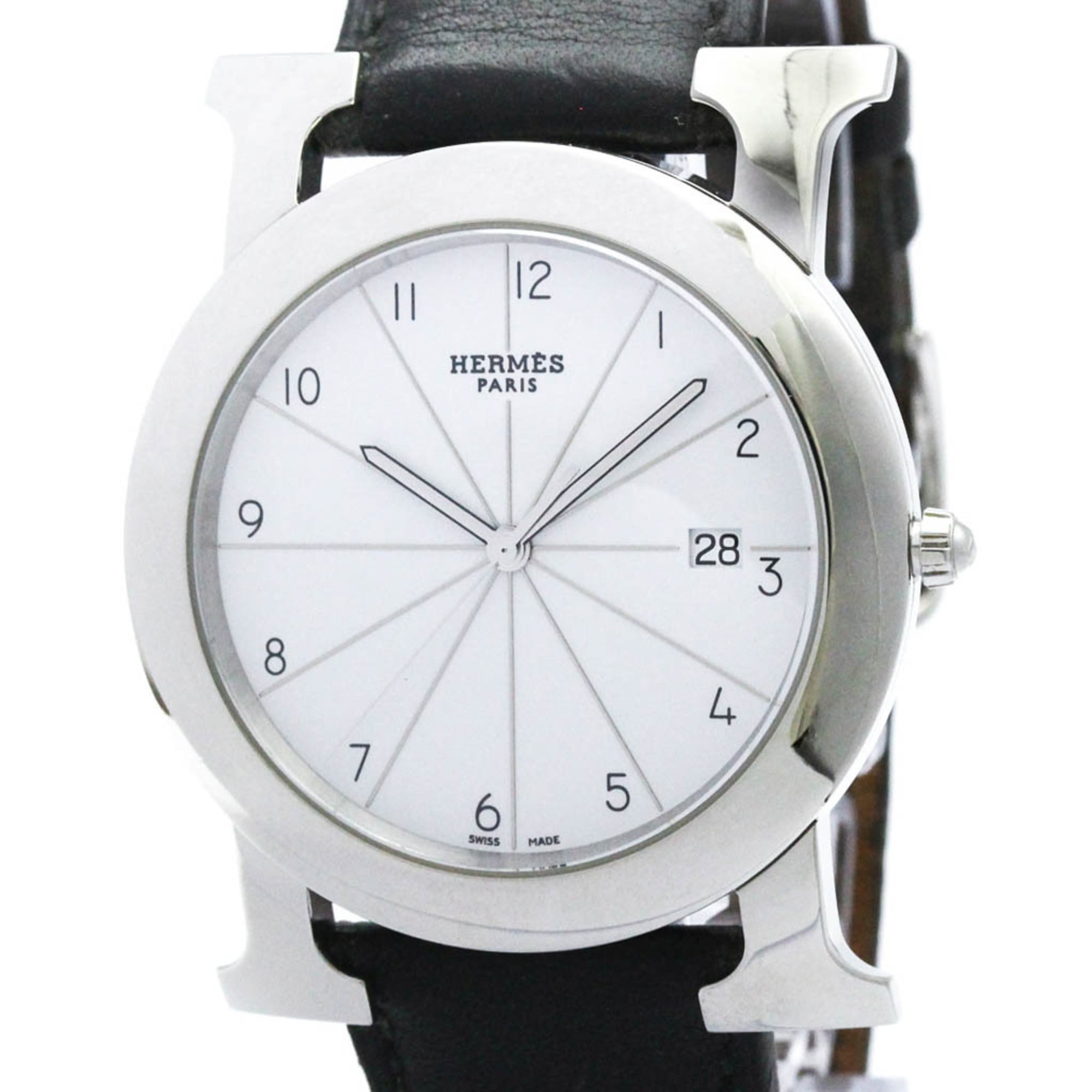 エルメス (HERMES) Hウォッチ ロンド ステンレススチール レザー クォーツ メンズ 時計 HR1.710 (外装仕上げ済み)【中古】