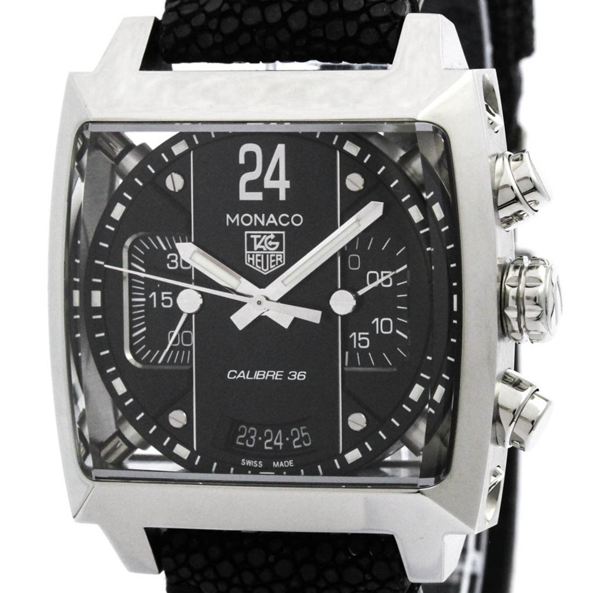 タグホイヤー(TAG HEUER) モナコ 24 キャリバー 36 ステンレススチール レザー 自動巻き メンズ 時計 CAL5113 (外装仕上げ済み)【中古】