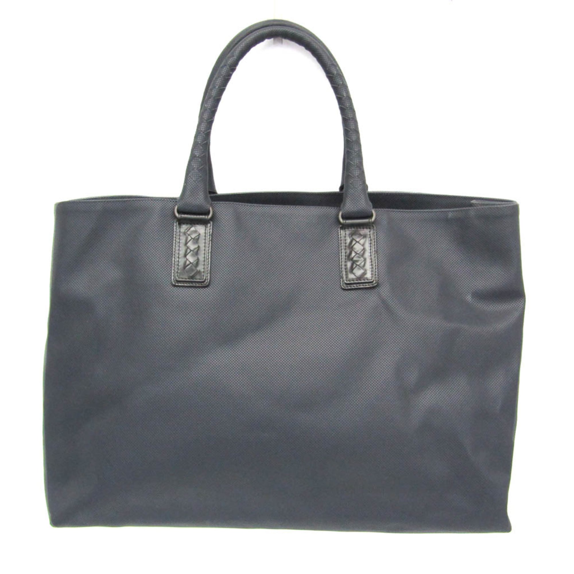 ボッテガ・ヴェネタ(Bottega Veneta) マルコポーロ メンズ PVC,レザー トートバッグ ブラック,ネイビー【中古】