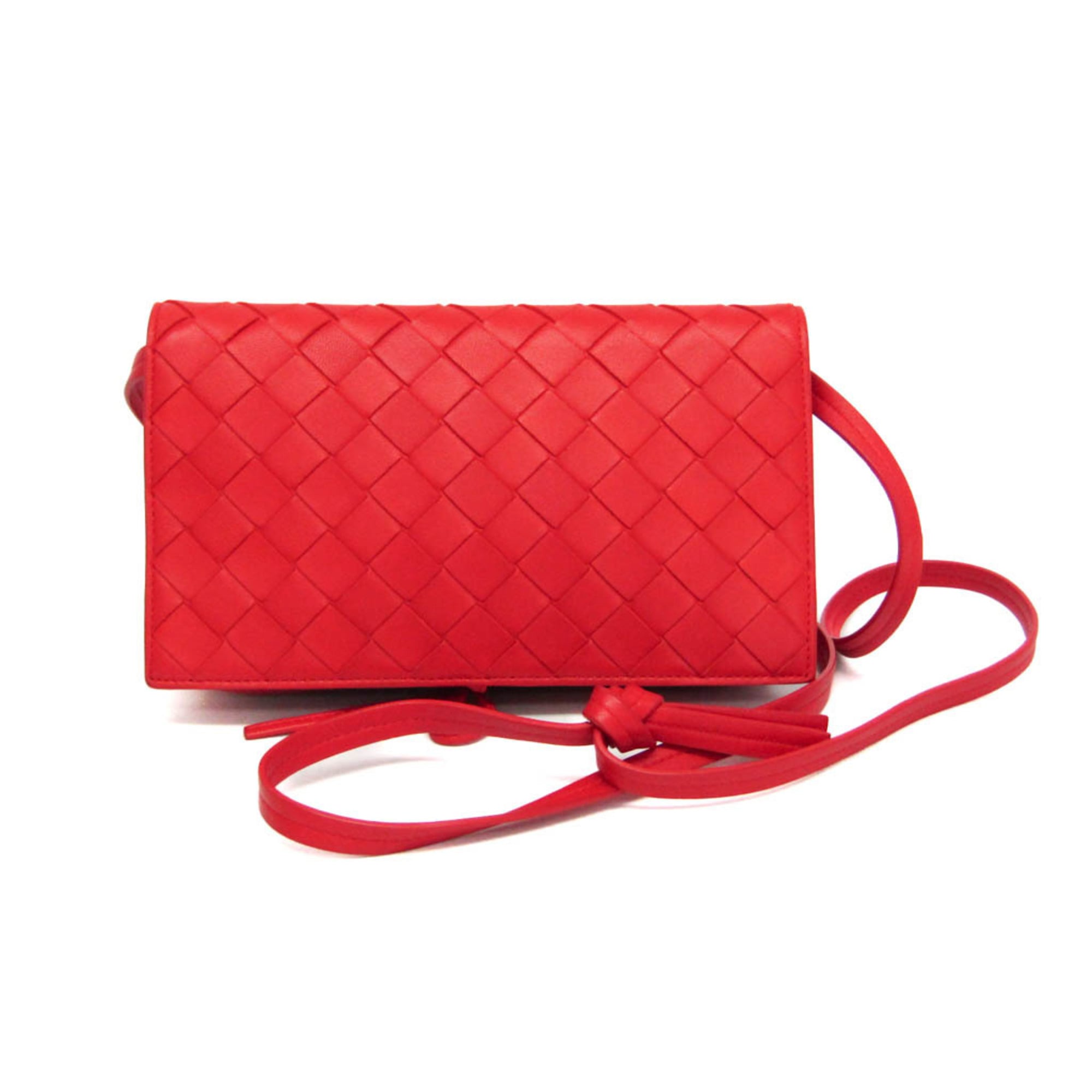 Rakuten - ボッテガ・ヴェネタ(Bottega Veneta) イントレチャート レディース レザー ショルダーバッグ レッド【中古】