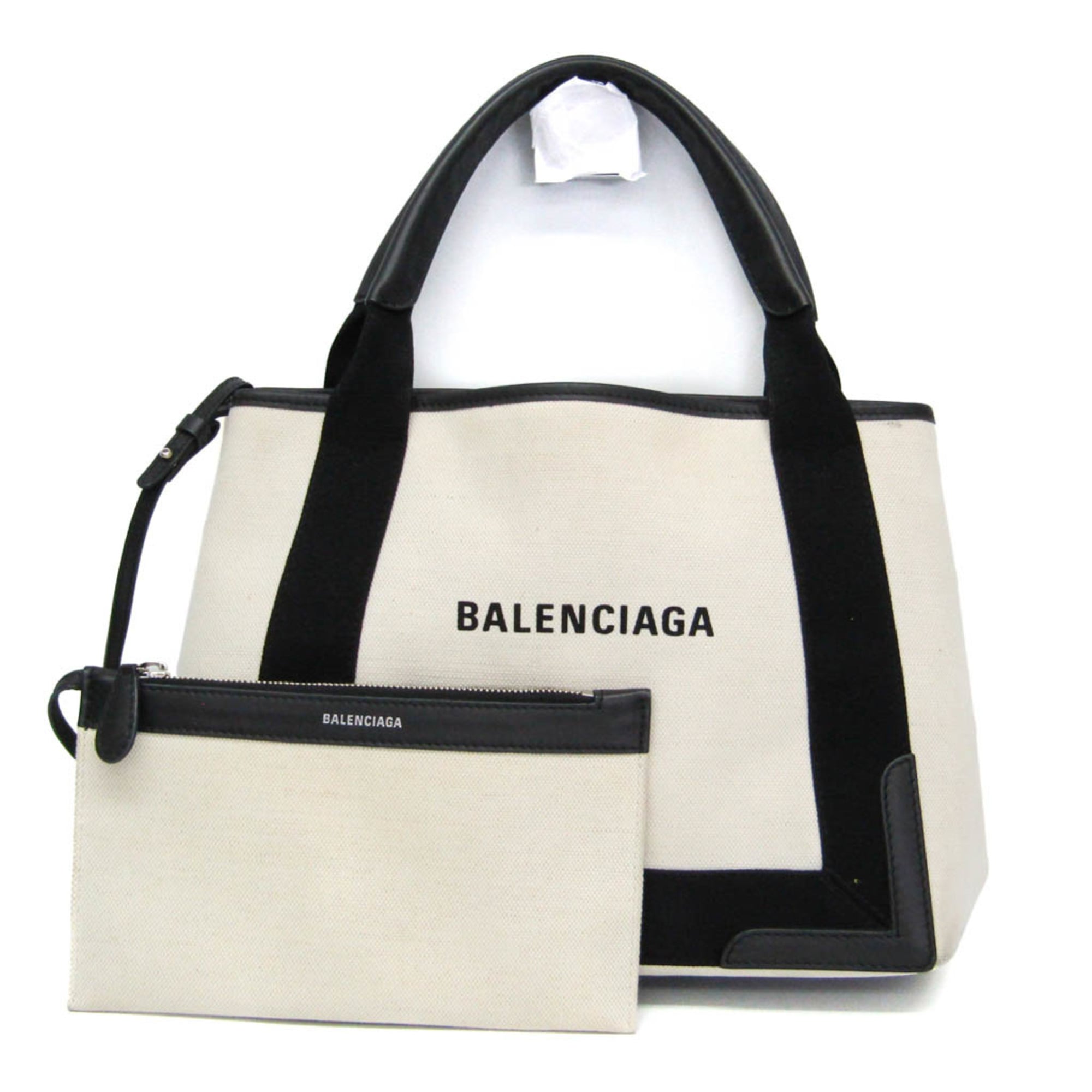 バレンシアガ(Balenciaga) ネイビーカバスS 339933 レディース キャンバス,レザー ハンドバッグ ブラック,オフホワイト【中古】
