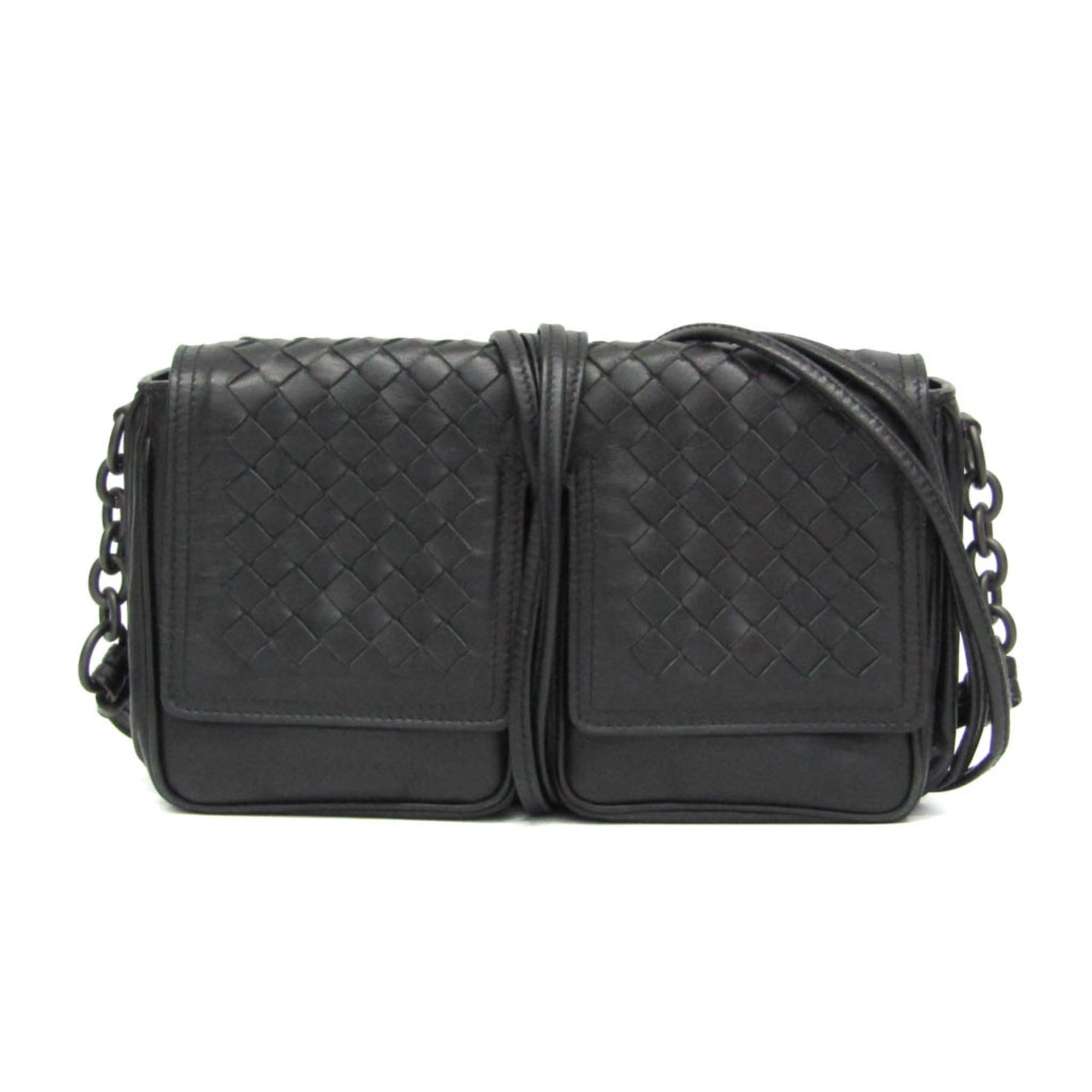 Rakuten - ボッテガ・ヴェネタ(Bottega Veneta) イントレチャート レディース,メンズ レザー ショルダーバッグ ブラック【中古】