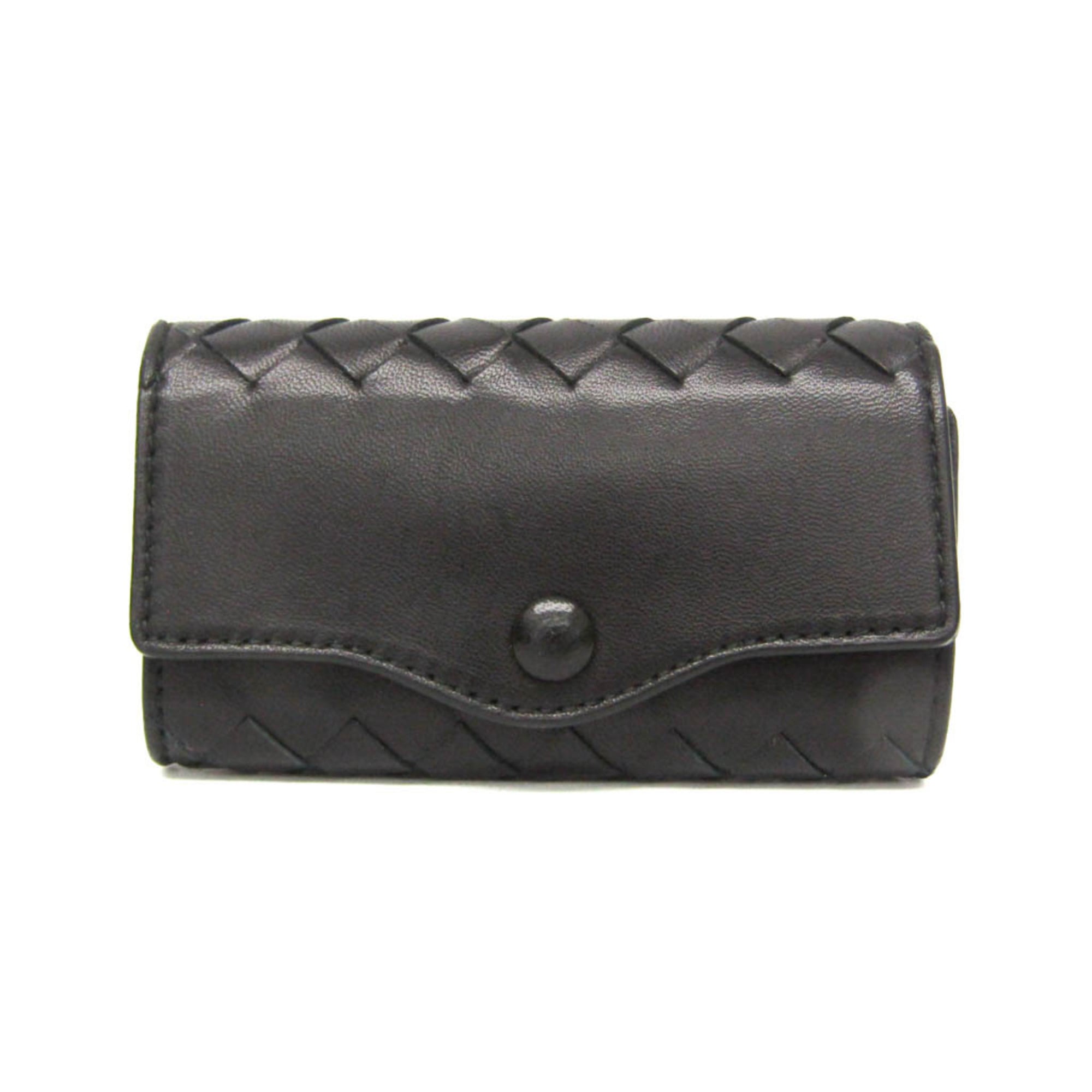 ボッテガ・ヴェネタ(Bottega Veneta) イントレチャート メンズ,レディース レザー キーケース ブラック【中古】
