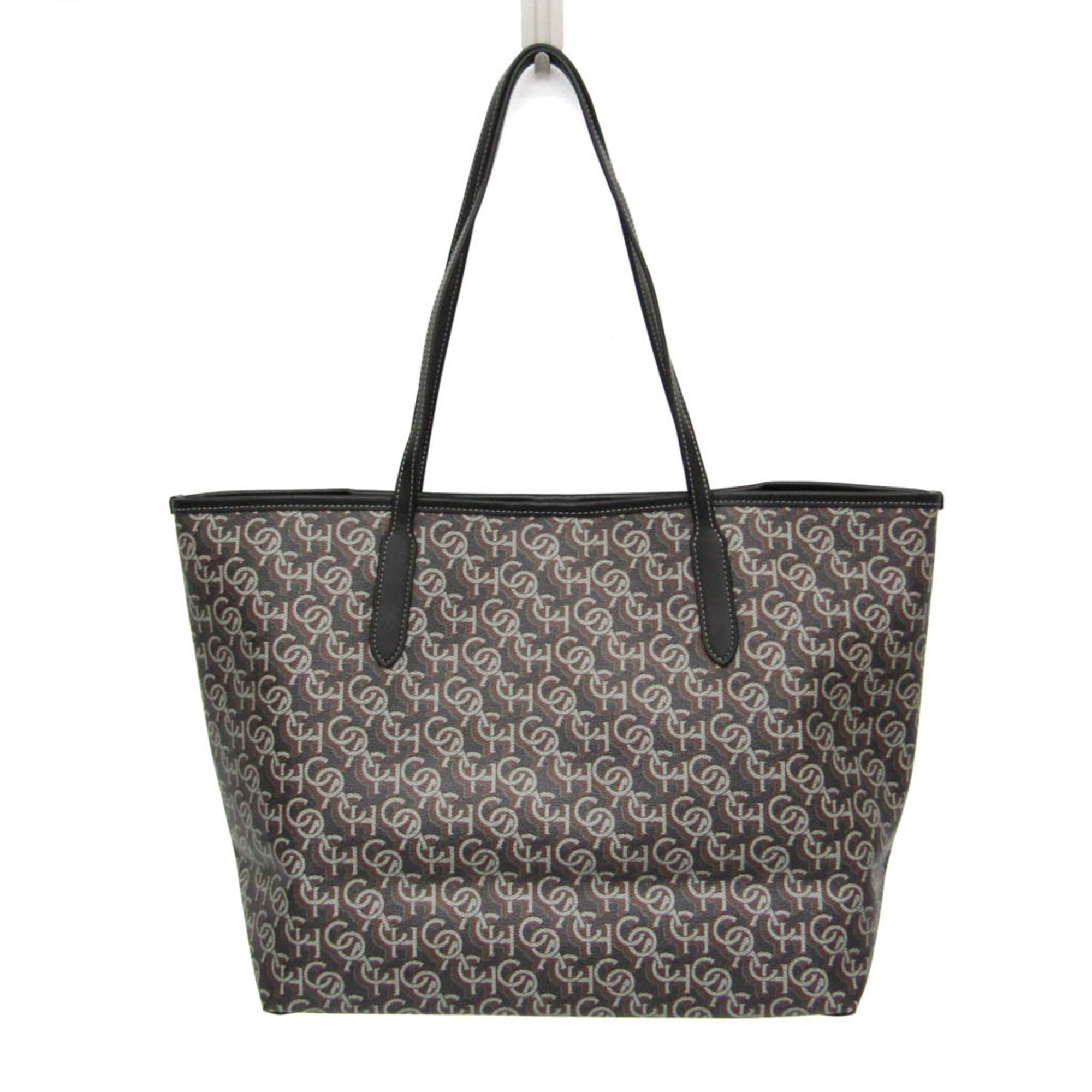 コーチ(Coach) シティ トート シグネチャー モノグラム CF342 レディース コーティングキャンバス,レザー トートバッグ ブラック,グレー【中古】