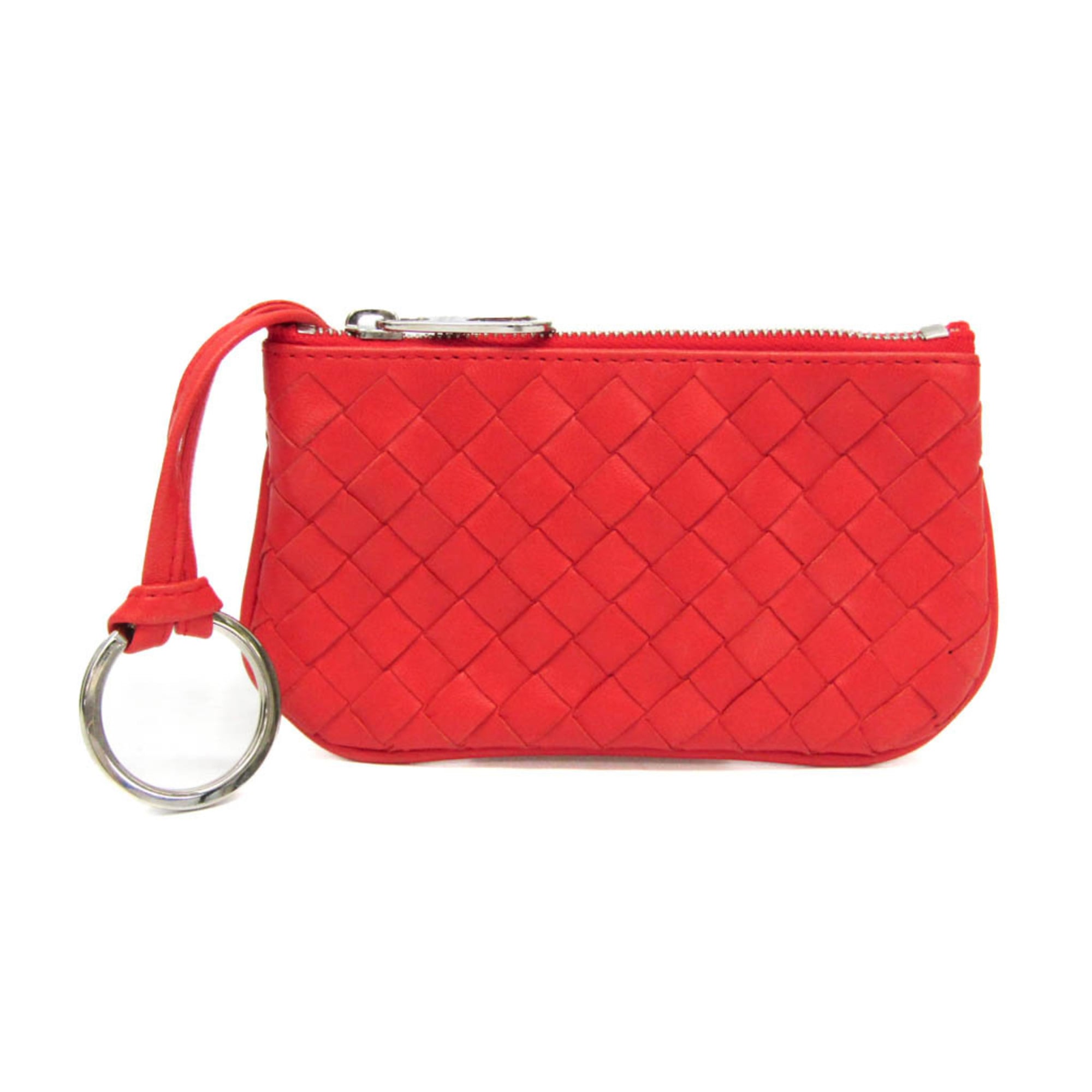 ボッテガ・ヴェネタ(Bottega Veneta) イントレチャート レディース レザー 小銭入れ・コインケース レッドオレンジ【中古】