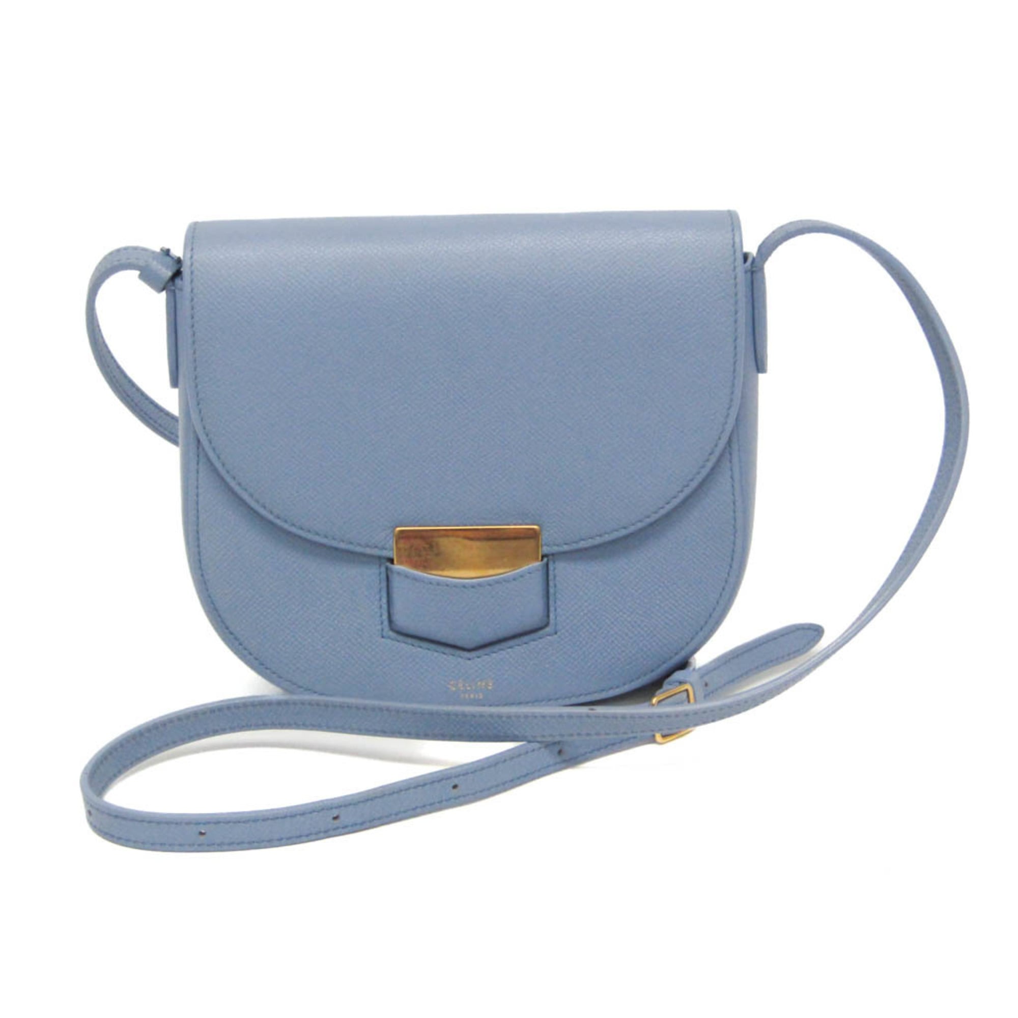 セリーヌ(Celine) トロッター スモール 176643 レディース レザー ショルダーバッグ ライトブルー【中古】