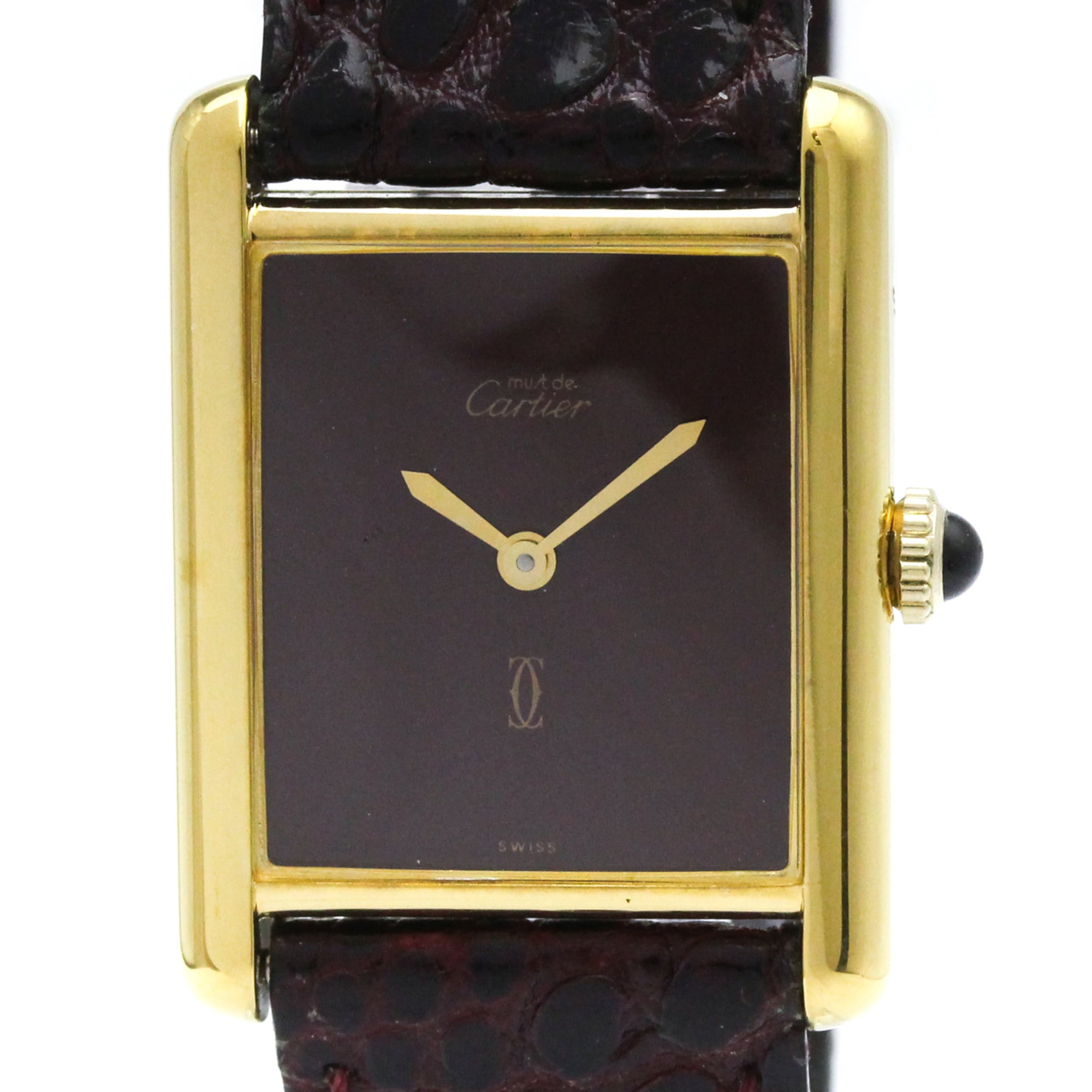 カルティエ (CARTIER) タンク ヴェルメイユ ゴールドプレート レザー 手巻き レディース 時計【中古】