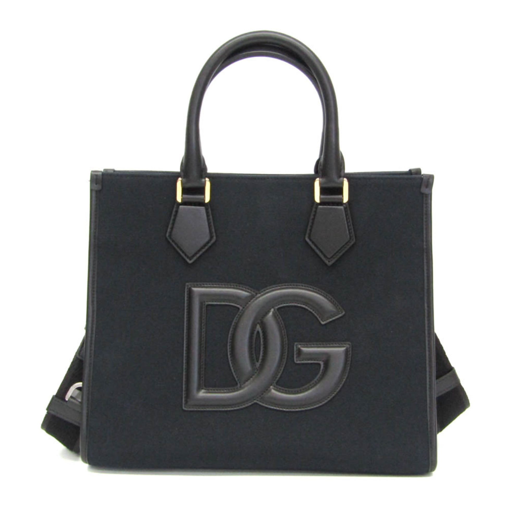 ドルチェ&ガッバーナ(Dolce & Gabbana) DGロゴ ショッピングバッグ BM2012 AA451 レディース キャンバス,レザー ショルダーバッグ,トートバッグ ブラック【中古】
