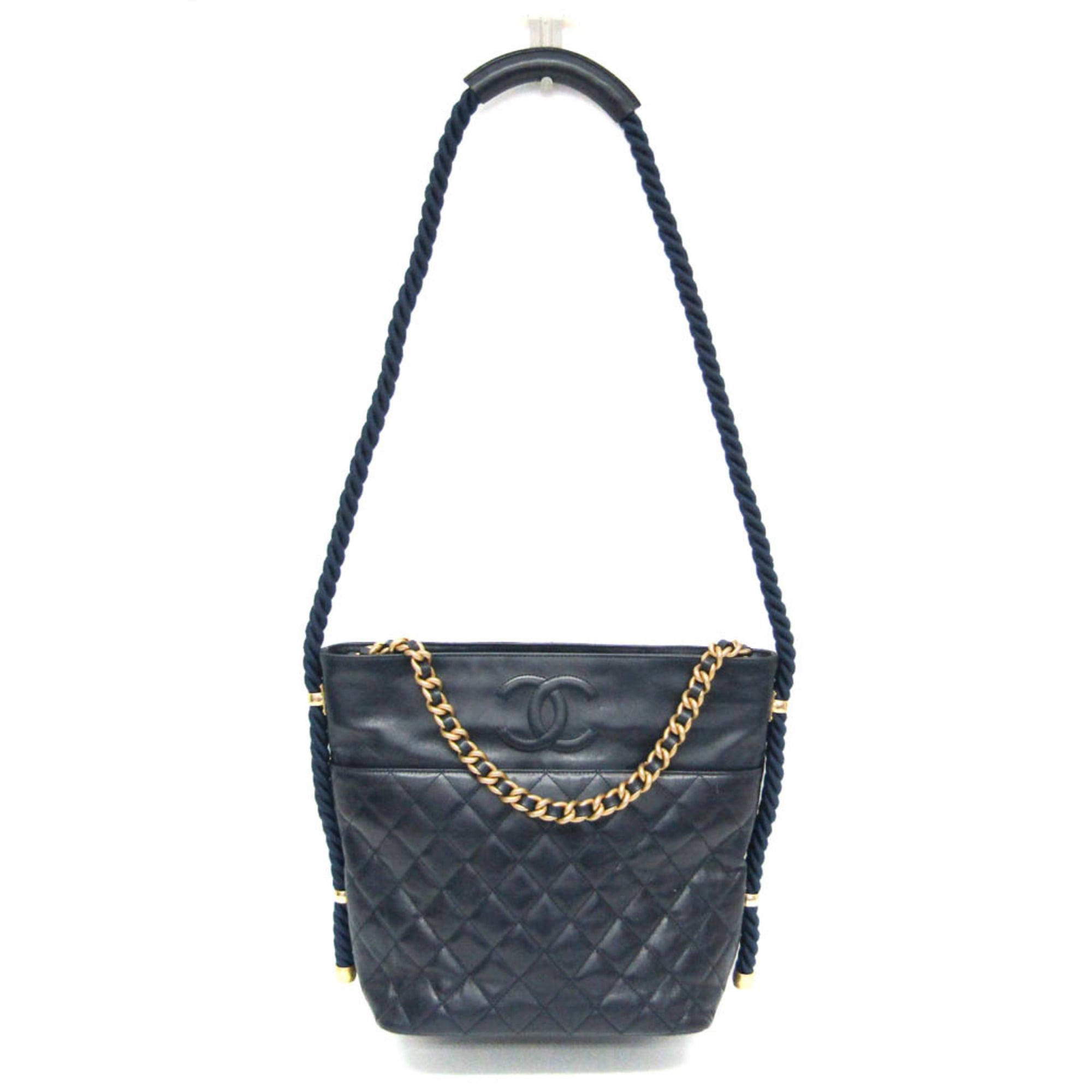 シャネル(Chanel) マトラッセ チェーンハンドル 2WAYバッグ レディース レザー ハンドバッグ,ショルダーバッグ ネイビー【中古】