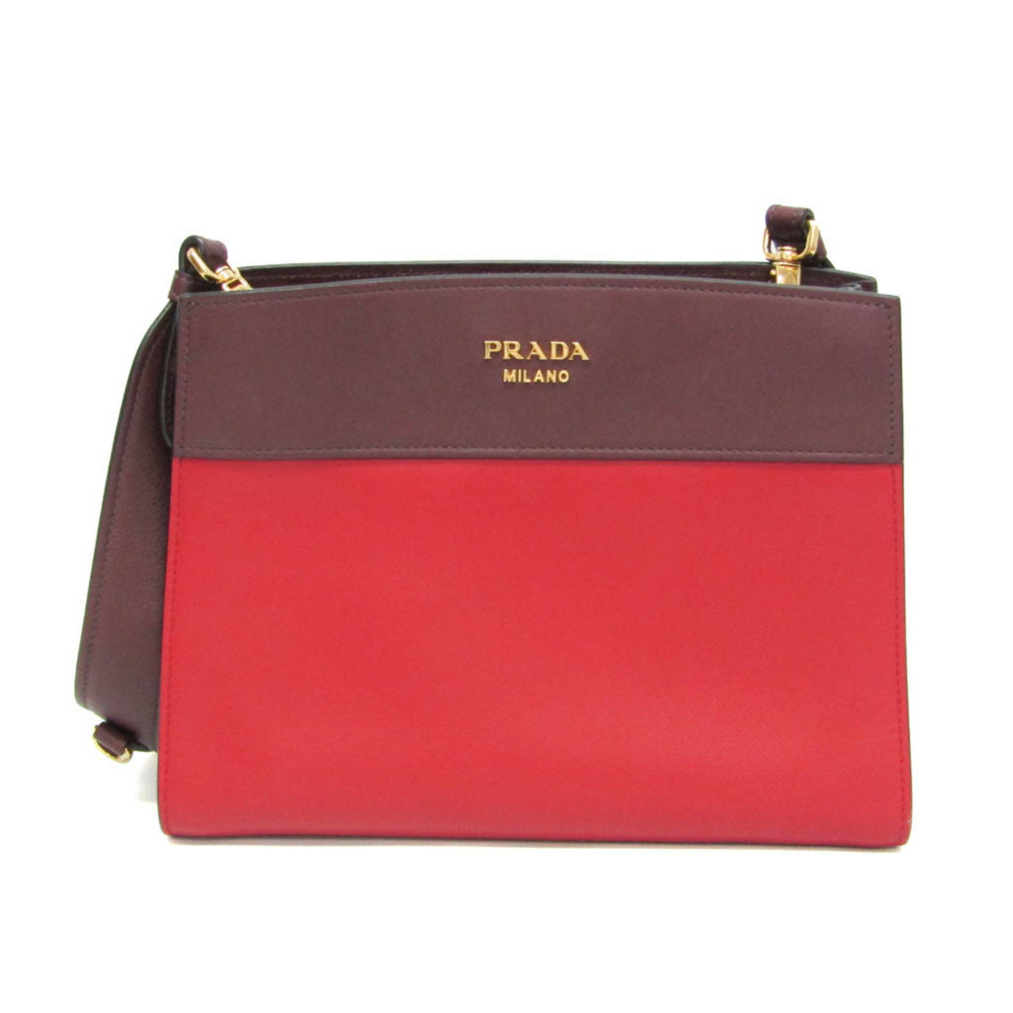 Rakuten - プラダ(Prada) ビブリオテーク 1BC034 レディース レザー ショルダーバッグ レッド,ワイン【中古】