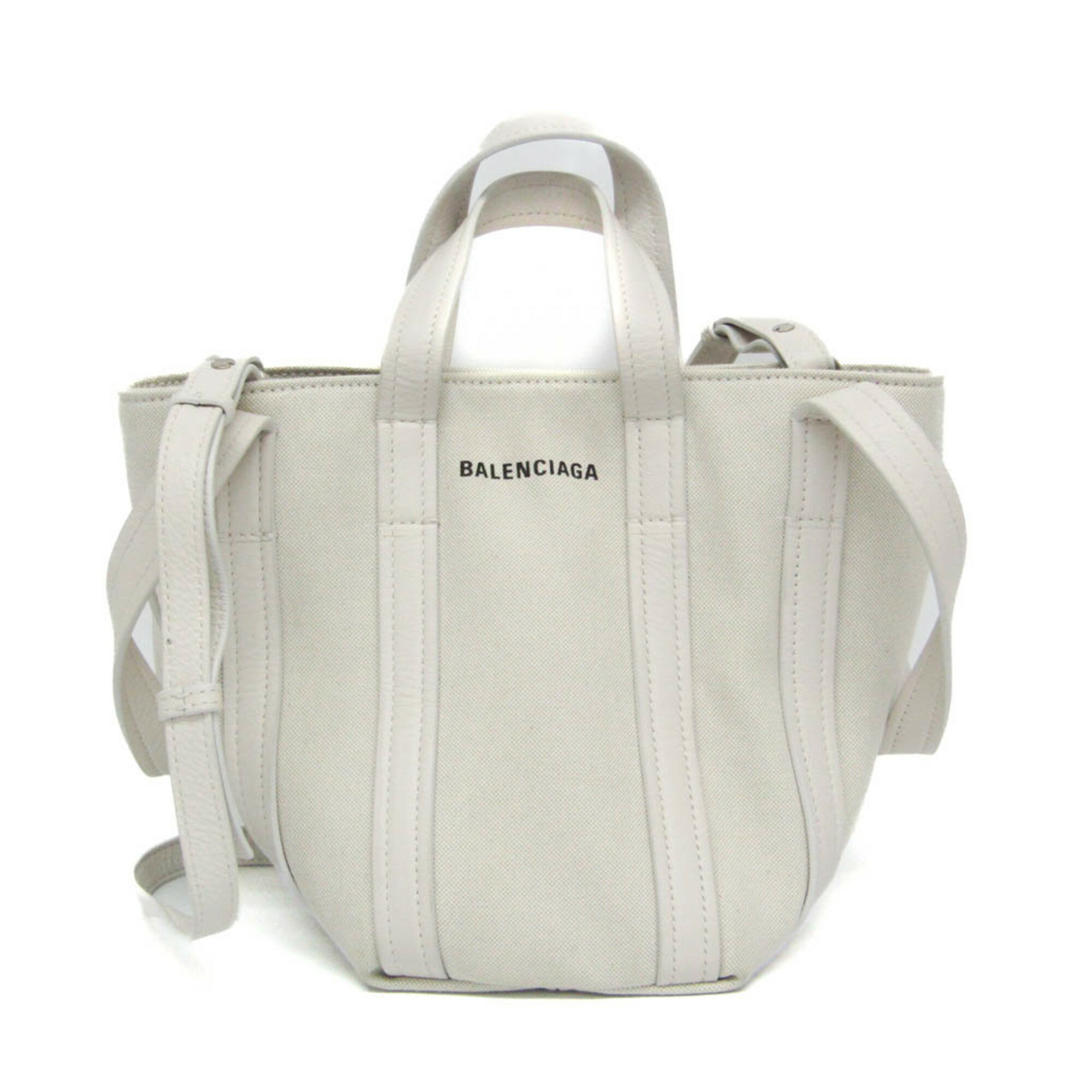 Rakuten - バレンシアガ(Balenciaga) エブリデイ XS ノースサウス 672793 レディース レザー,キャンバス ショルダーバッグ,トートバッグ オフホワイト【中古】