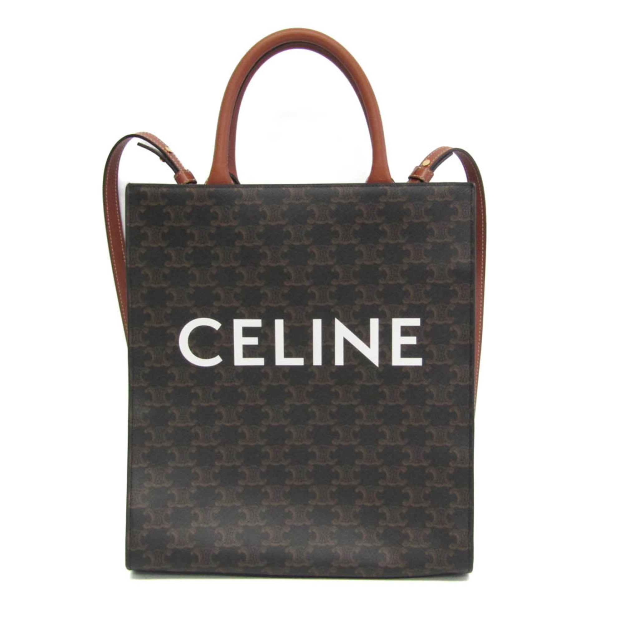 セリーヌ(Celine) バーティカルカバ トリオンフ レディース,メンズ PVC,レザー ショルダーバッグ,トートバッグ ブラウン,ダークブラウン【中古】