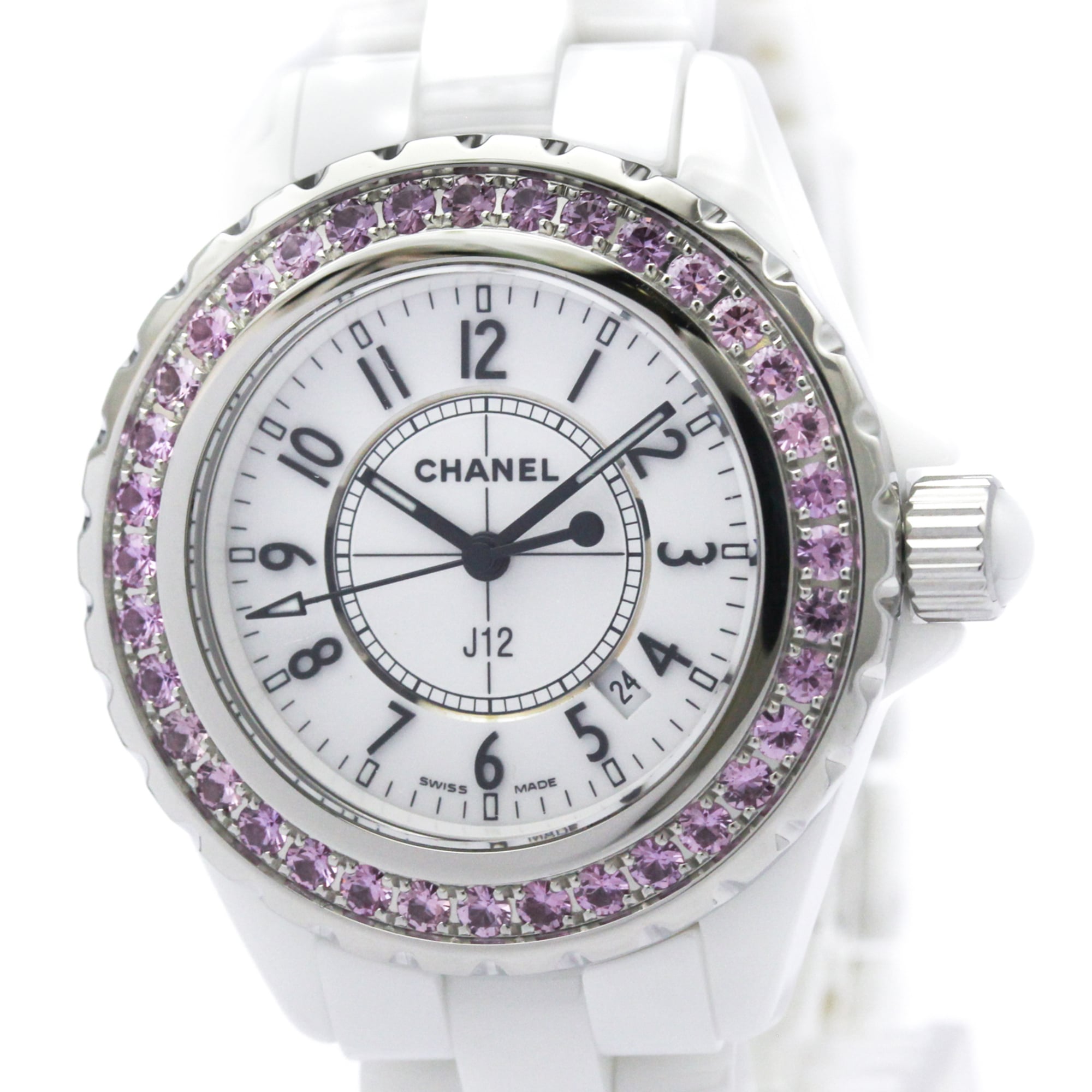 シャネル (CHANEL) J12 クォーツ ピンクサファイア セラミック レディース ドレスウォッ ...