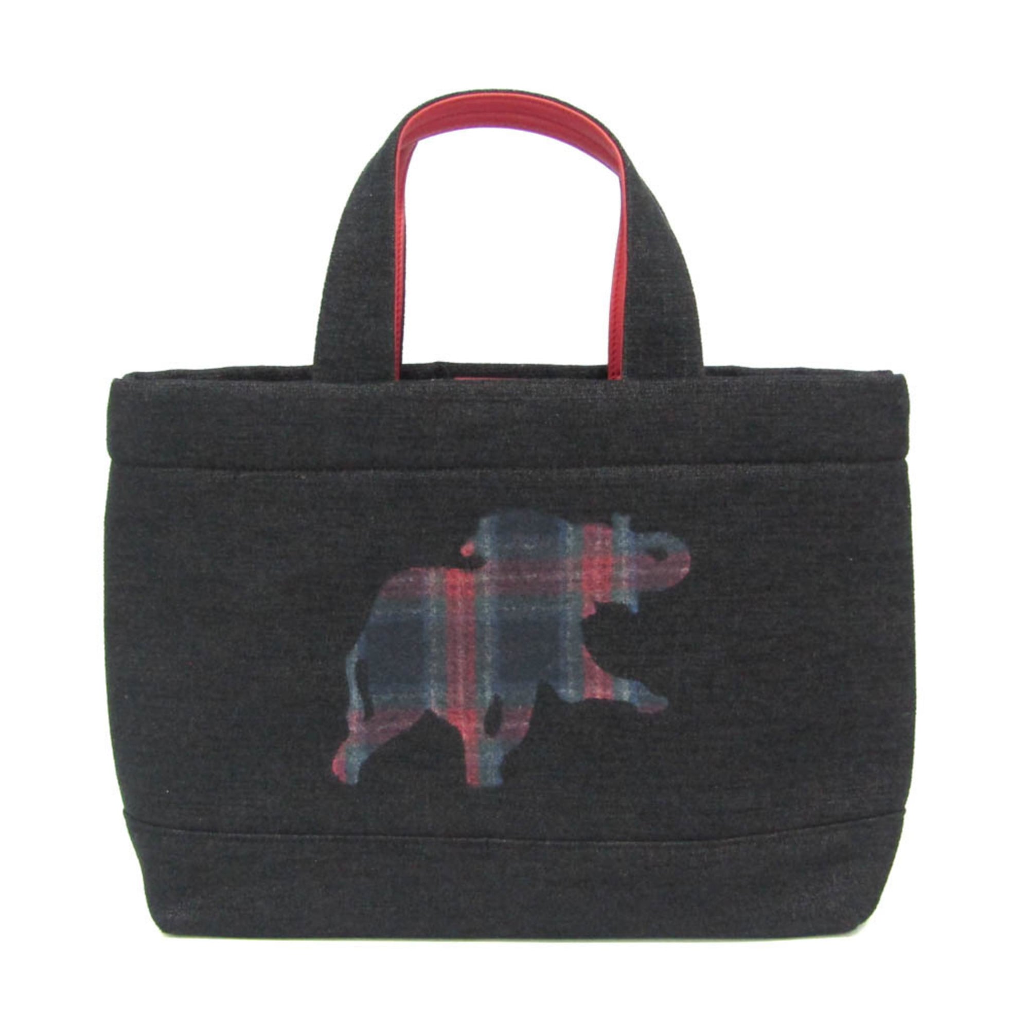 ハンティングワールド(Hunting World) ロイヤルチェック Mサイズトート レディース ファブリック ハンドバッグ,トートバッグ ブラック,レッド【中古】