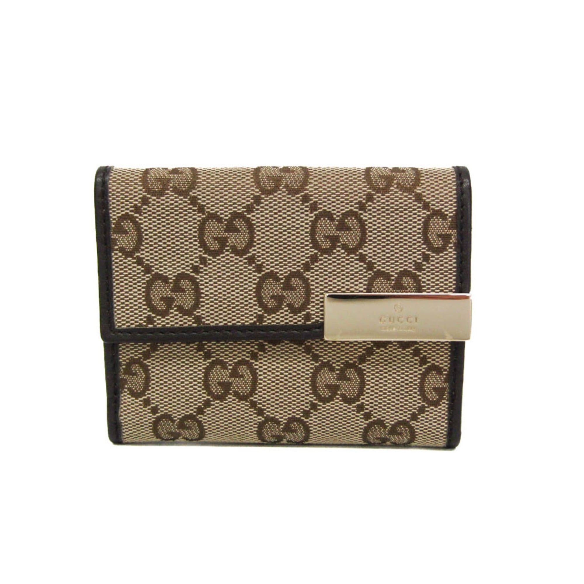 Rakuten - グッチ(Gucci) 261502 レディース GGキャンバス,レザー 財布（三つ折り） ベージュ,ブラウン【中古】