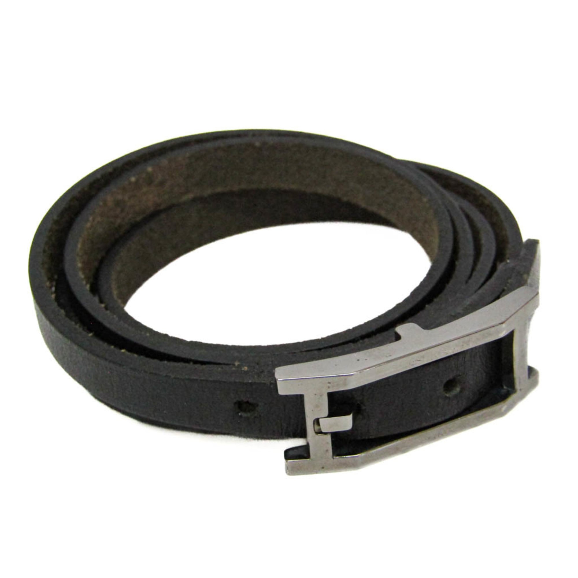 エルメス(Hermes) アピ III チョーカー レザー,メタル バングル シルバー,ブラック【中古】