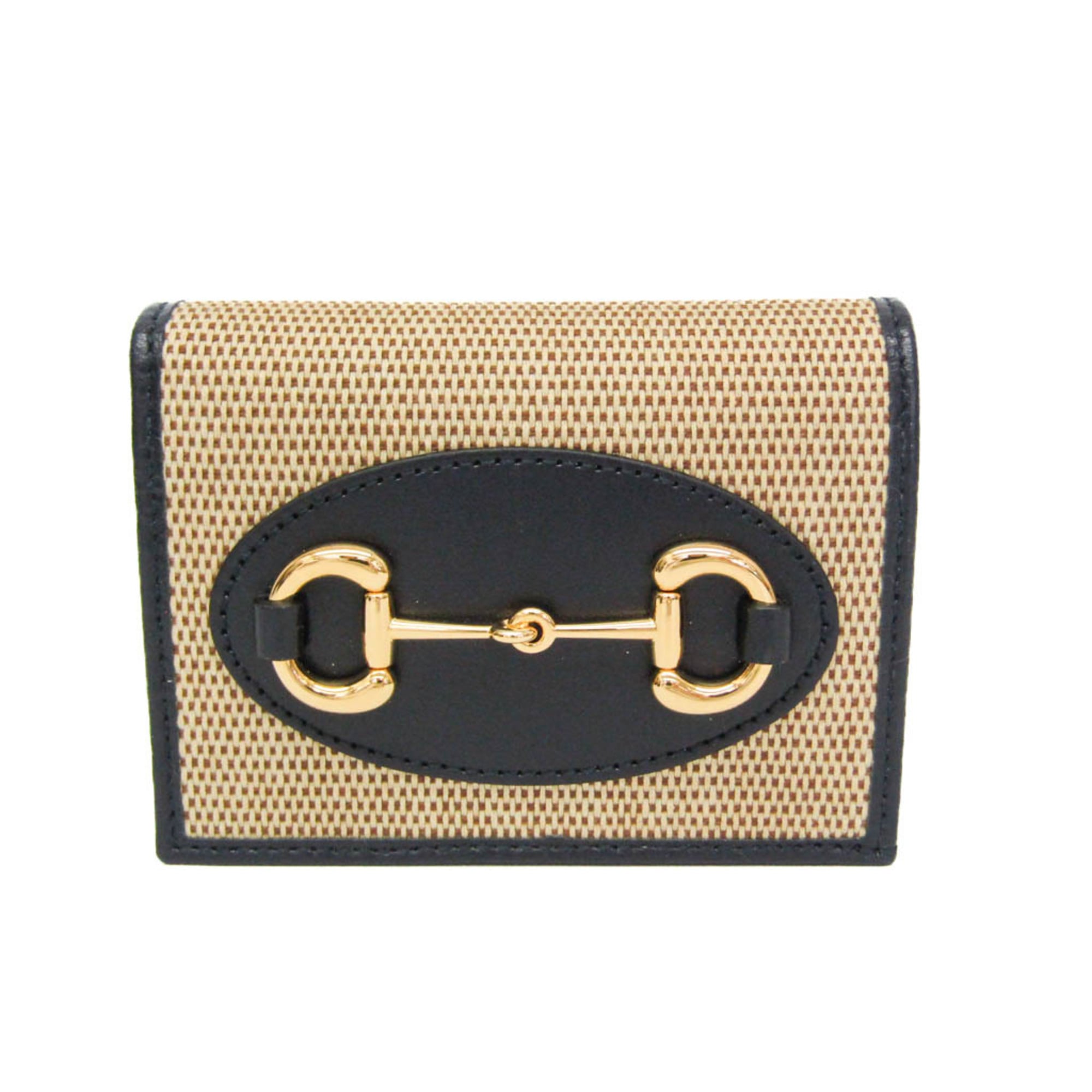 Rakuten - グッチ(Gucci) ホースビット 1955 ミニウォレット 621887 レディース キャンバス,レザー 財布（二つ折り） ベージュ,ブラック【中古】