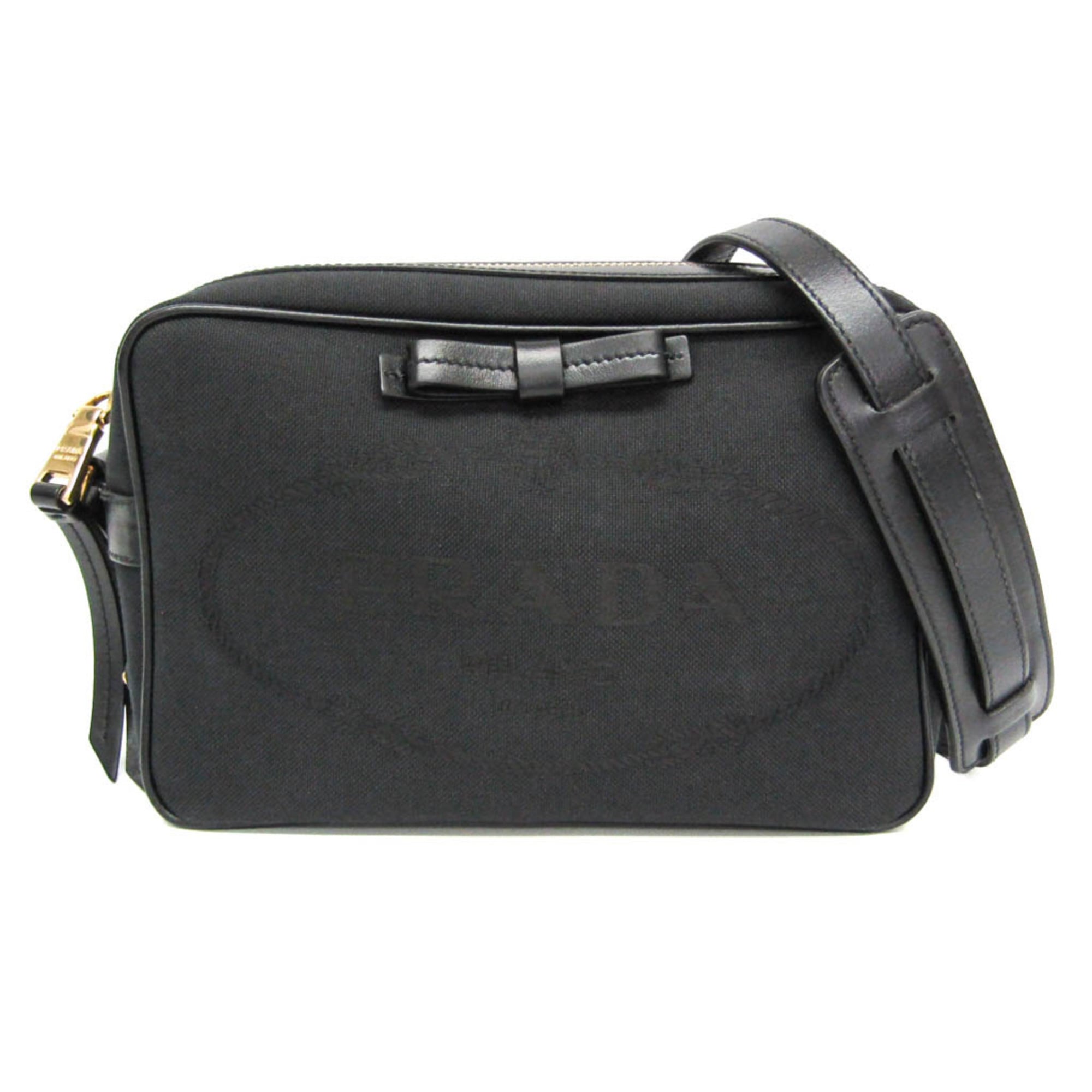 Rakuten - プラダ(Prada) LOGO JACQUARD 1BH089 レディース ジャカード,レザー ショルダーバッグ ブラック【中古】