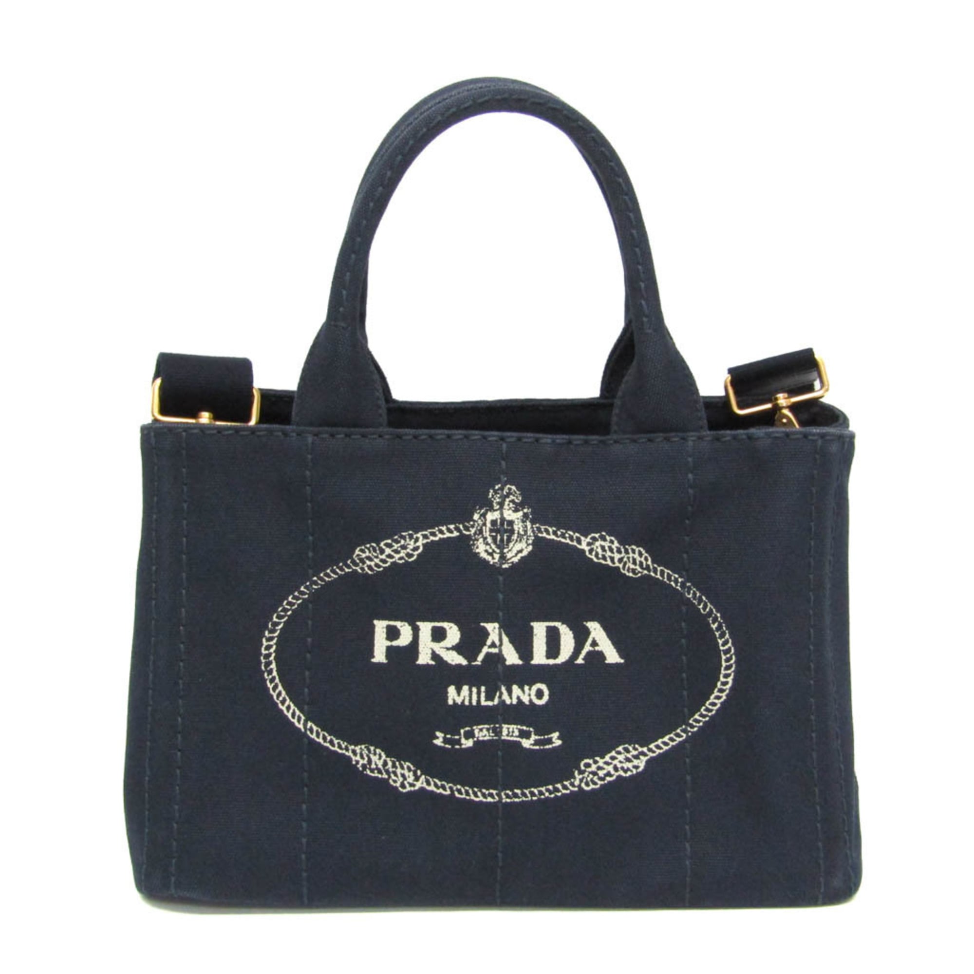 プラダ(Prada) カナパ レディース キャンバス ショルダーバッグ,トートバッグ ダークネイビー【中古】