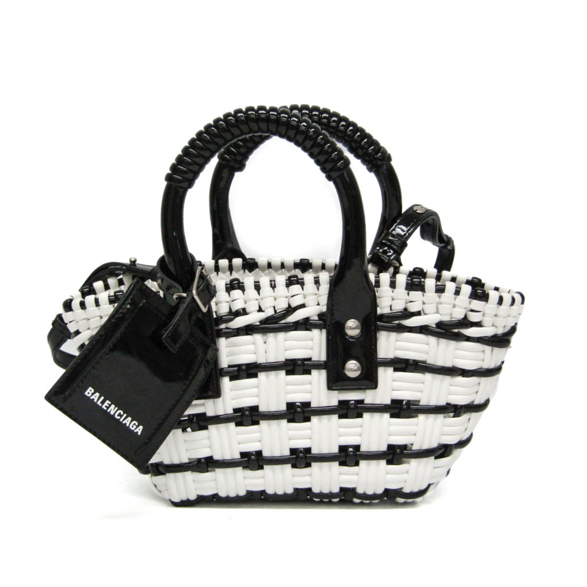 バレンシアガ(Balenciaga) ビストロ XXS 678028 レディース レザー ハンドバッグ,ショルダーバッグ ブラック,ホワイト【中古】